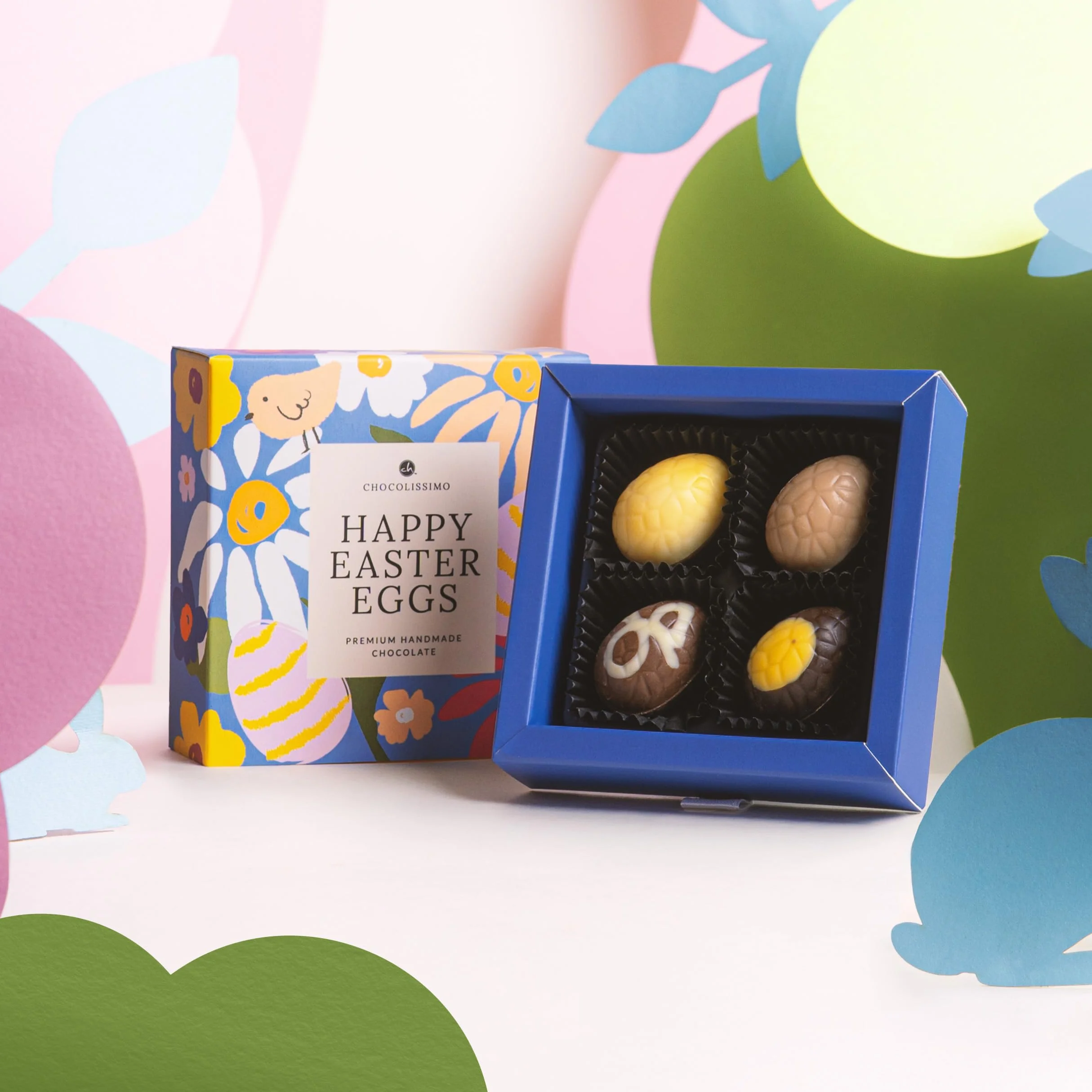 CHOCOLISSIMO - 4 czekoladowe jajka wielkanocne, bez alkoholu, prezent wielkanocny, czekoladki wielkanocne, prezenty dla dorosłych, kobiet, mężczyzn, Happy Easter 4 Egg