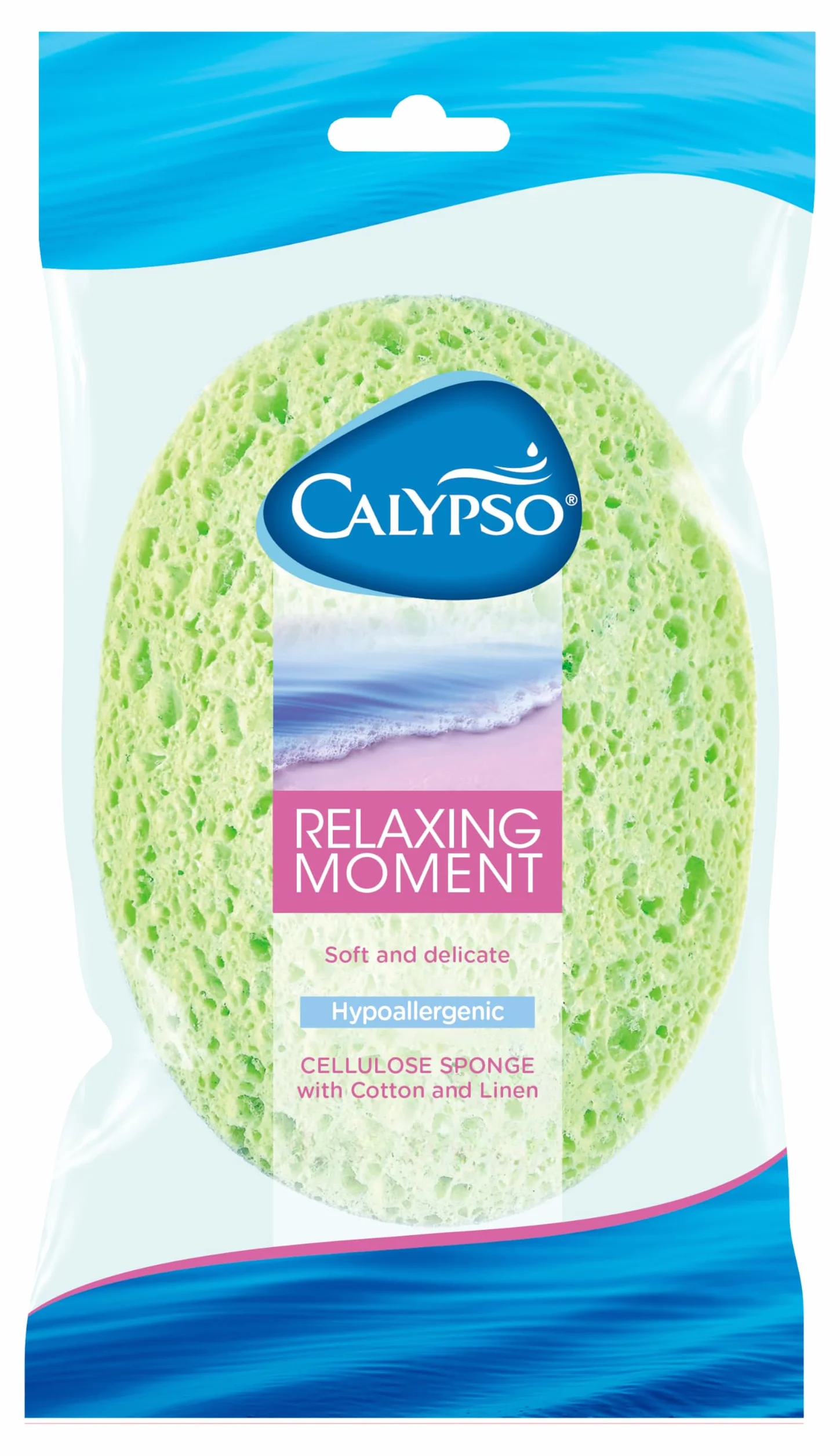 Calypso Relaxing Moment, biodegradowalna gąbka do ciała z celulozy, 1 sztuka, kolor nie do wyboru, różne kolory (żółty, różowy, zielony lub niebieski)