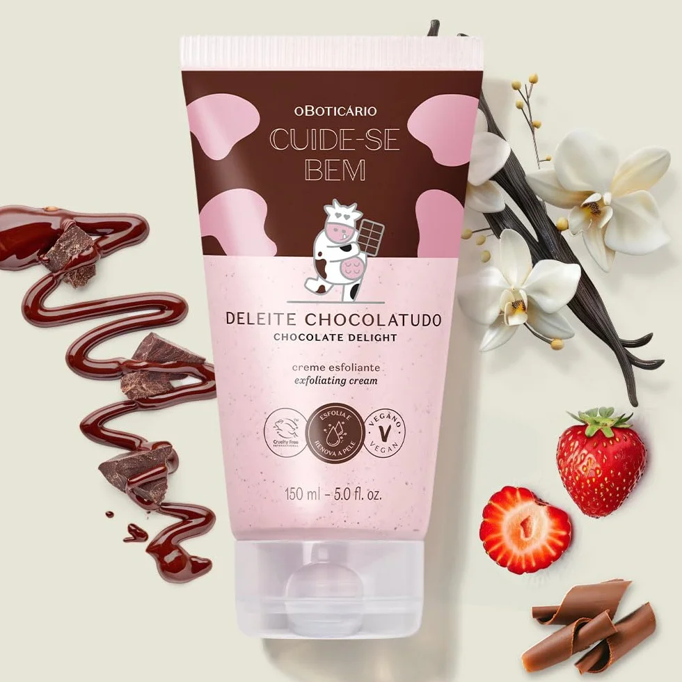 O Boticário Pielęgnacja Bem Peeling do ciała Czekolada Delight I Body Scrub Kobiety Perfumy Usuwa Wegańskie Zanieczyszczenia, 150g