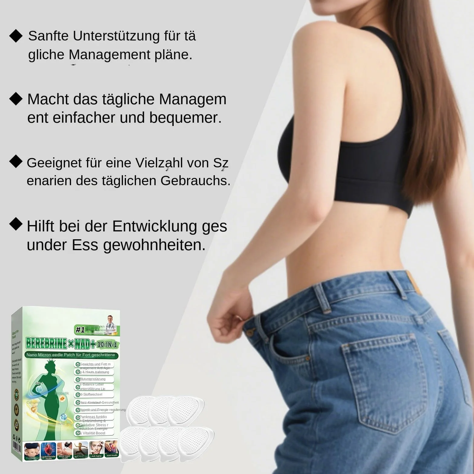 Moringa X Berberin plastry na odchudzanie, Moringa i berberyna, Luxarise Moringas 10 w 1 Advanced Nano Microneedle Patch delikatne plastry odchudzające, do pielęgnacji ciała (6 pudełek)