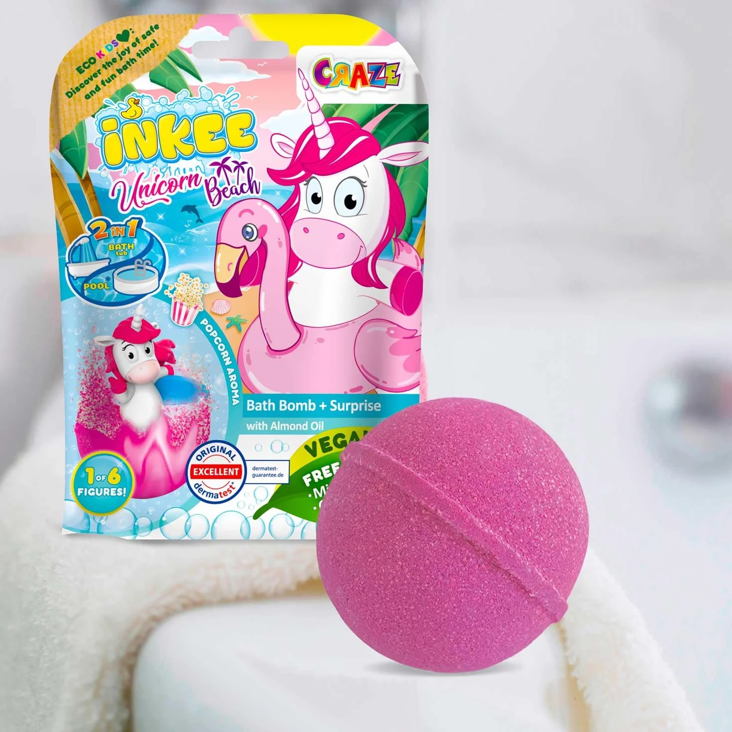 Inkee Craze Unicorn Beach Kula do Kąpieli Różowy 100 g