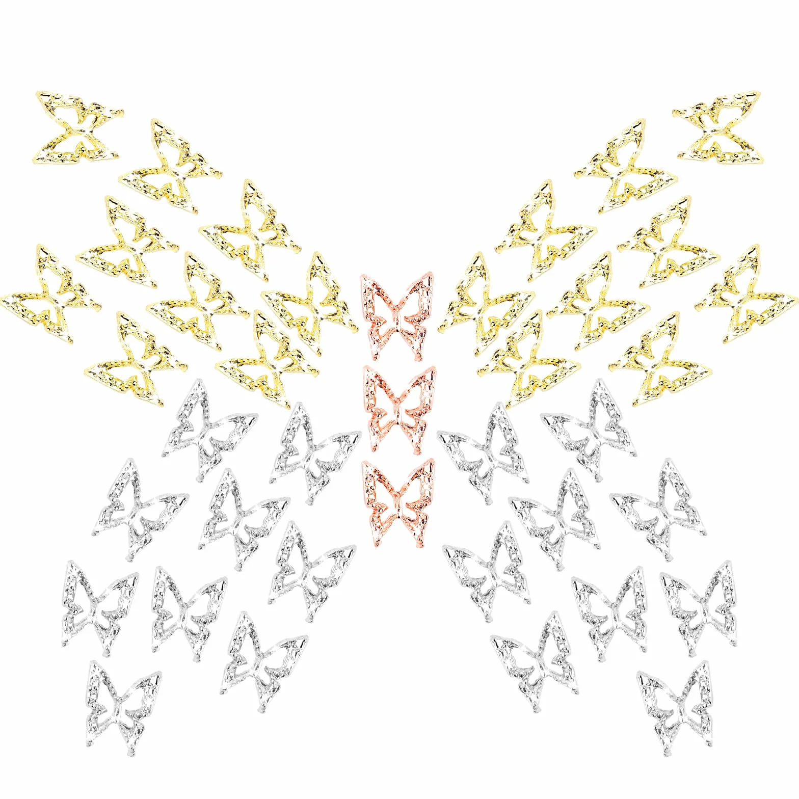 Amaxiu 80 pcs 3D motylkowych zawieszek do paznokci, stop w kształcie motyla Złoty srebrny błyszczyk do paznokci Ozdoby do zdobienia paznokci Akcesoria biżuteryjne do paznokci dla kobiet DIY Manicure