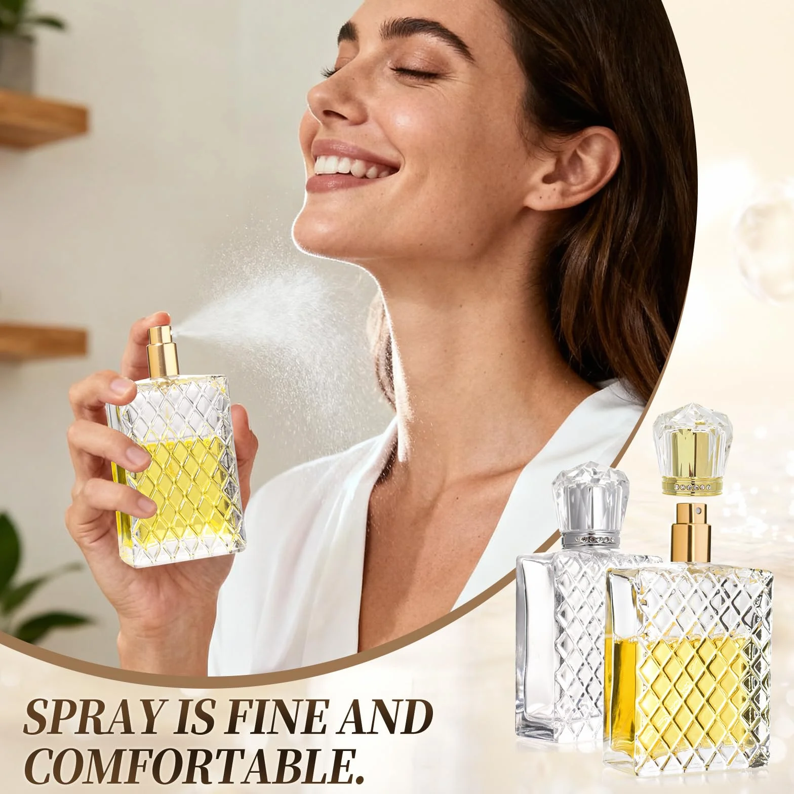 2 szt. 100 ml butelki z rozpylaczem do perfum, do wielokrotnego napełniania, szklany rozpylacz do perfum z koroną, kwadratowe kratki, puste butelki z rozpylaczem do perfum, przenośne, podróżne