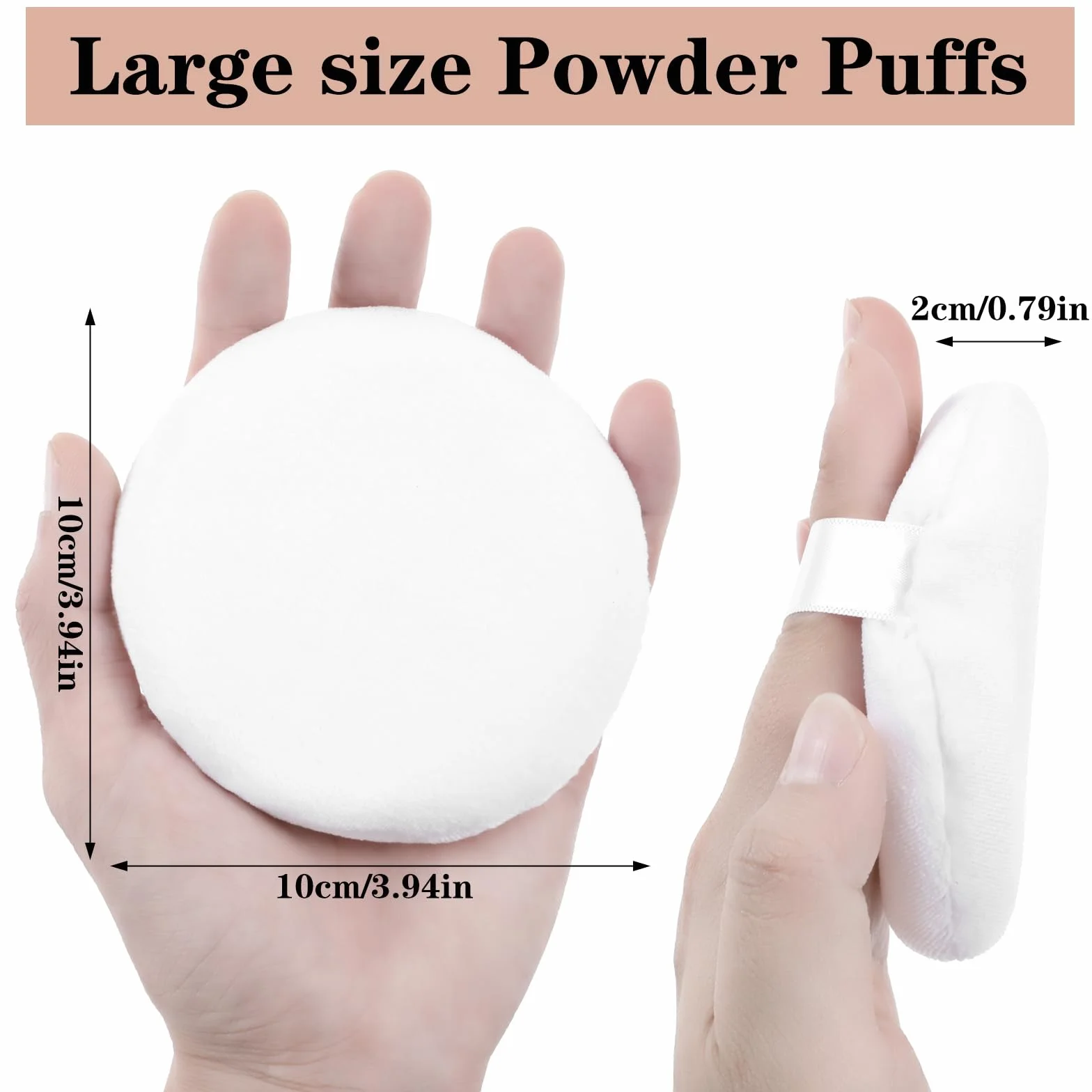 Tucnoeu 4 sztuki, 10 cm, bardzo miękkie, nadają się do prania, duży puder, wielokrotnego użytku, nadają się do prania, okrągły pudrowy puder, puder do ciała (białe)