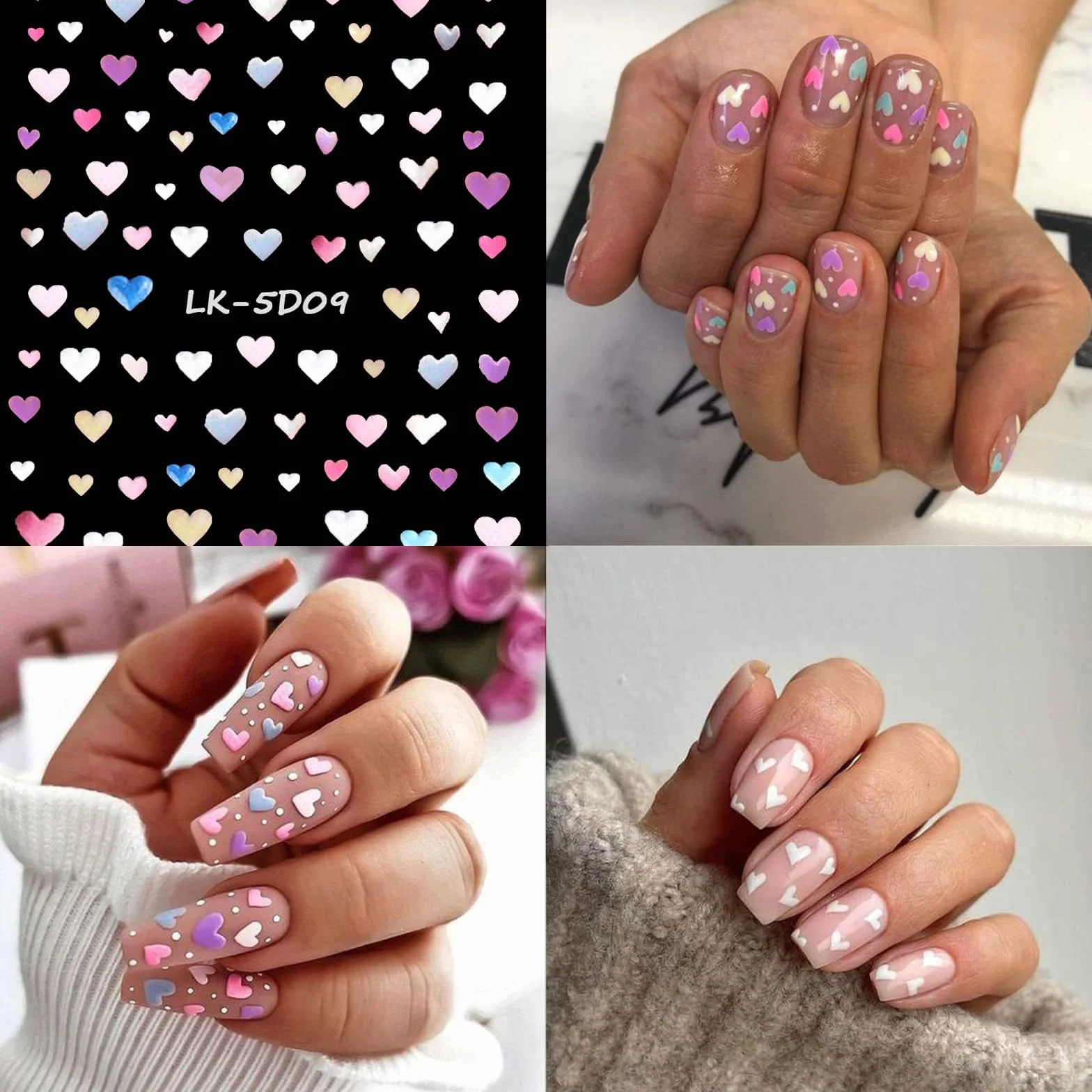 VelvetGlow Nail Art naklejka 5D drukowane kolorowe kwiaty naklejki na paznokcie samoprzylepne wiosna lato serce stokrotka akcesoria do paznokci 3D projekt paznokci dla kobiet dekoracja paznokci