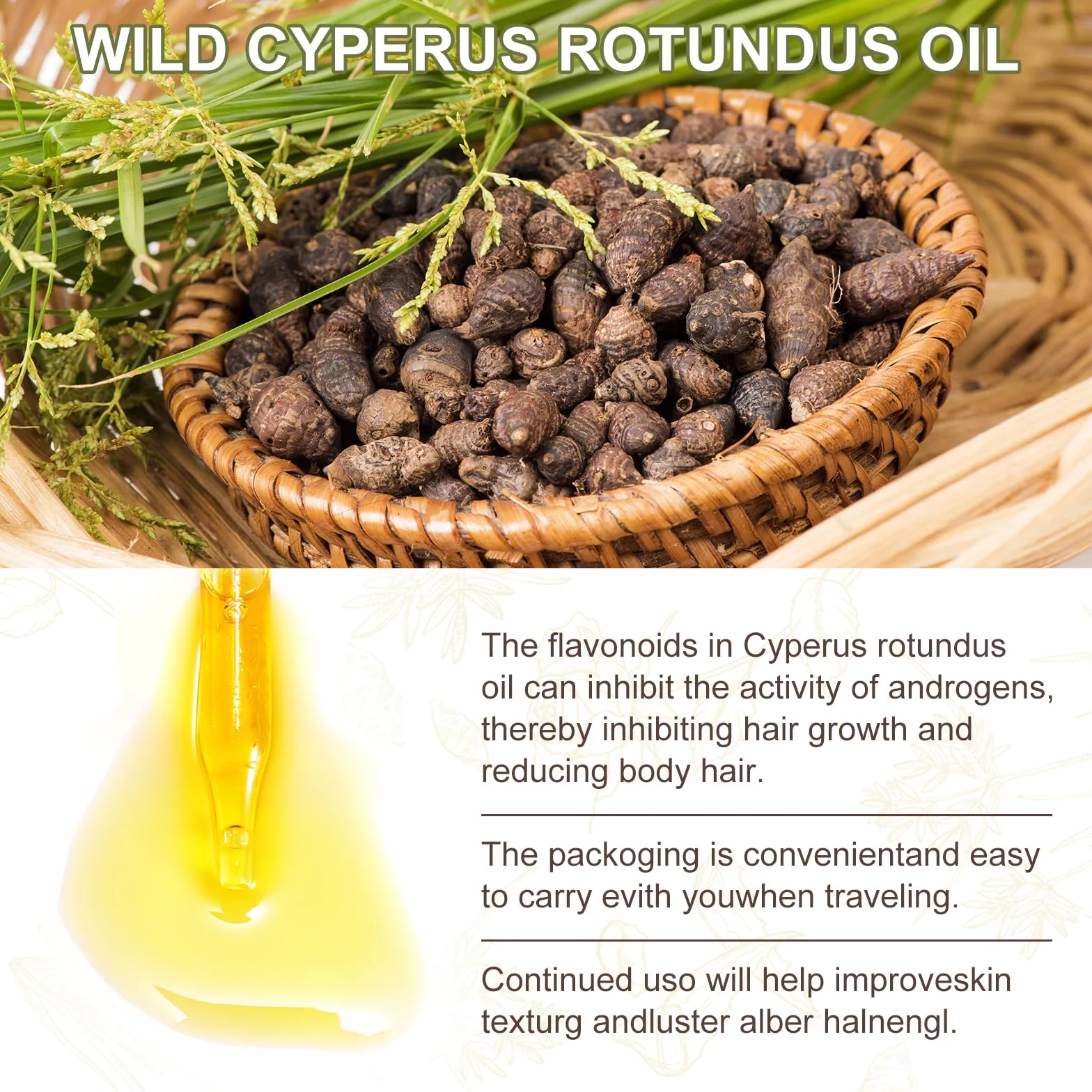Olejek Cyperus Rotundus 100% czysty naturalny do usuwania włosów 60 ml
