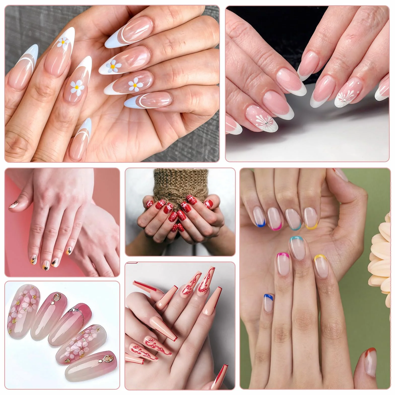 Zestaw 8 sztuk stempli do zdobienia paznokci, podwójne silikonowe stemple ze skrobakiem, przezroczyste, szablon do manicure