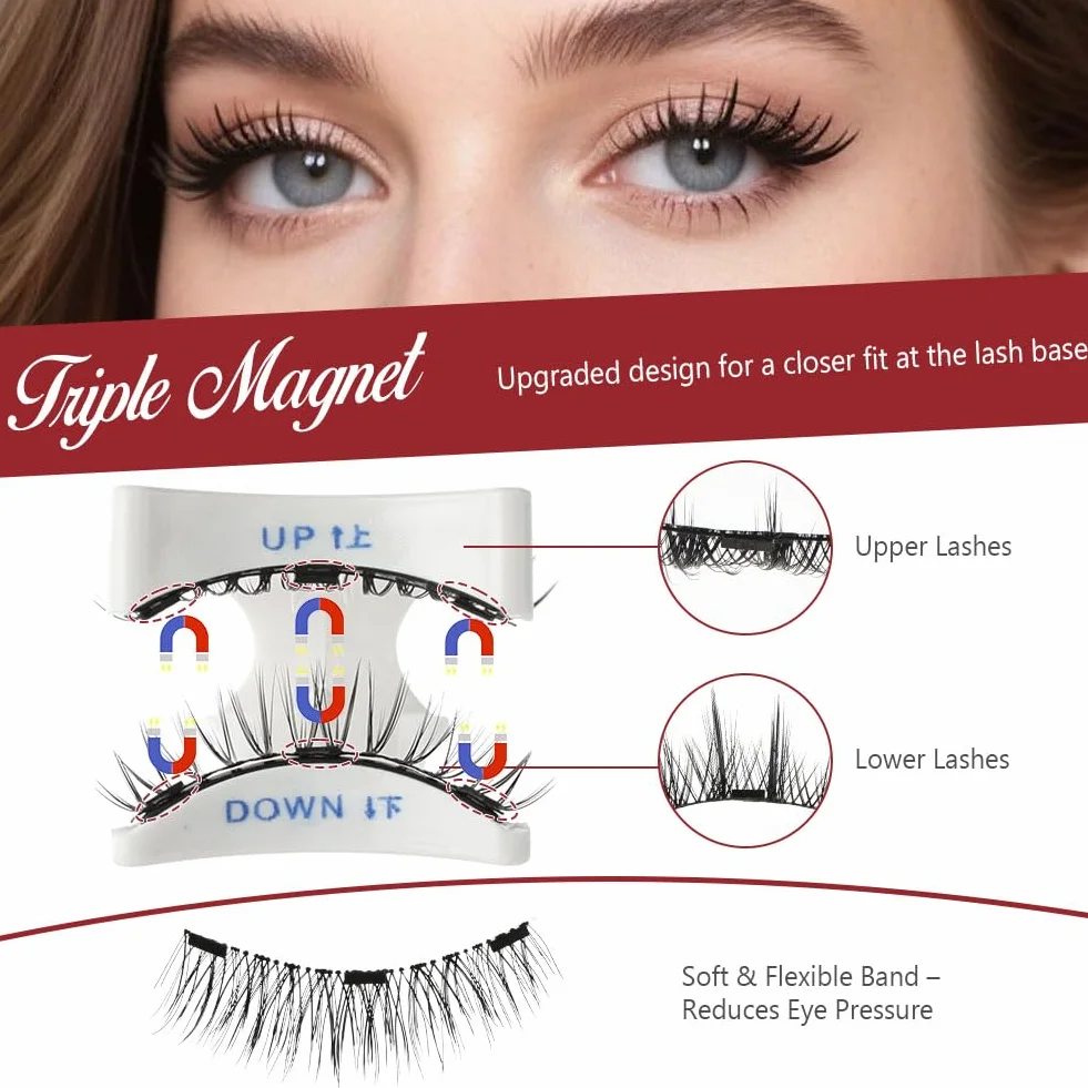 Magnetyczne rzęsy 3D wielokrotnego użytku bez kleju z aplikatorem (styl B3)