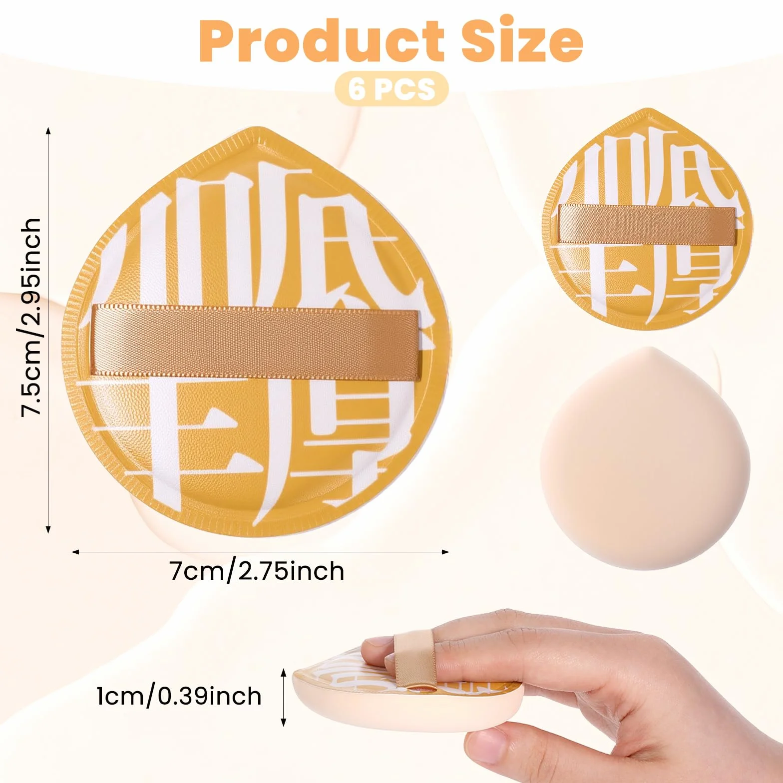 Zestaw 6 gąbek do makijażu, gąbka do pudru, duży puder, blender do podkładu