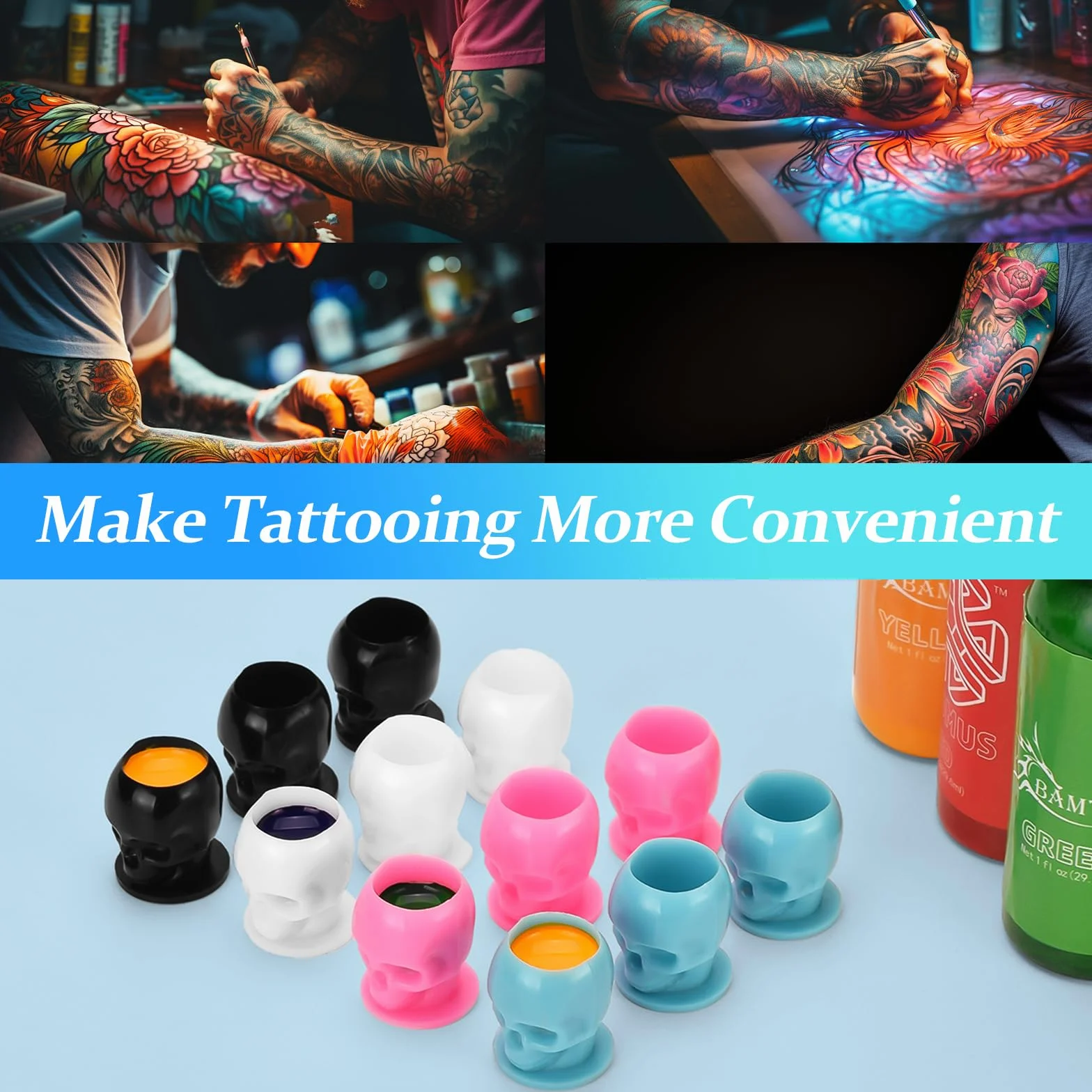 ATOMUS Tattoo Ink Caps 100pcs Mixed Color Jednorazowe Kubki z Pojemnikiem 800ml Pigment Permanent Makeup Zestaw
