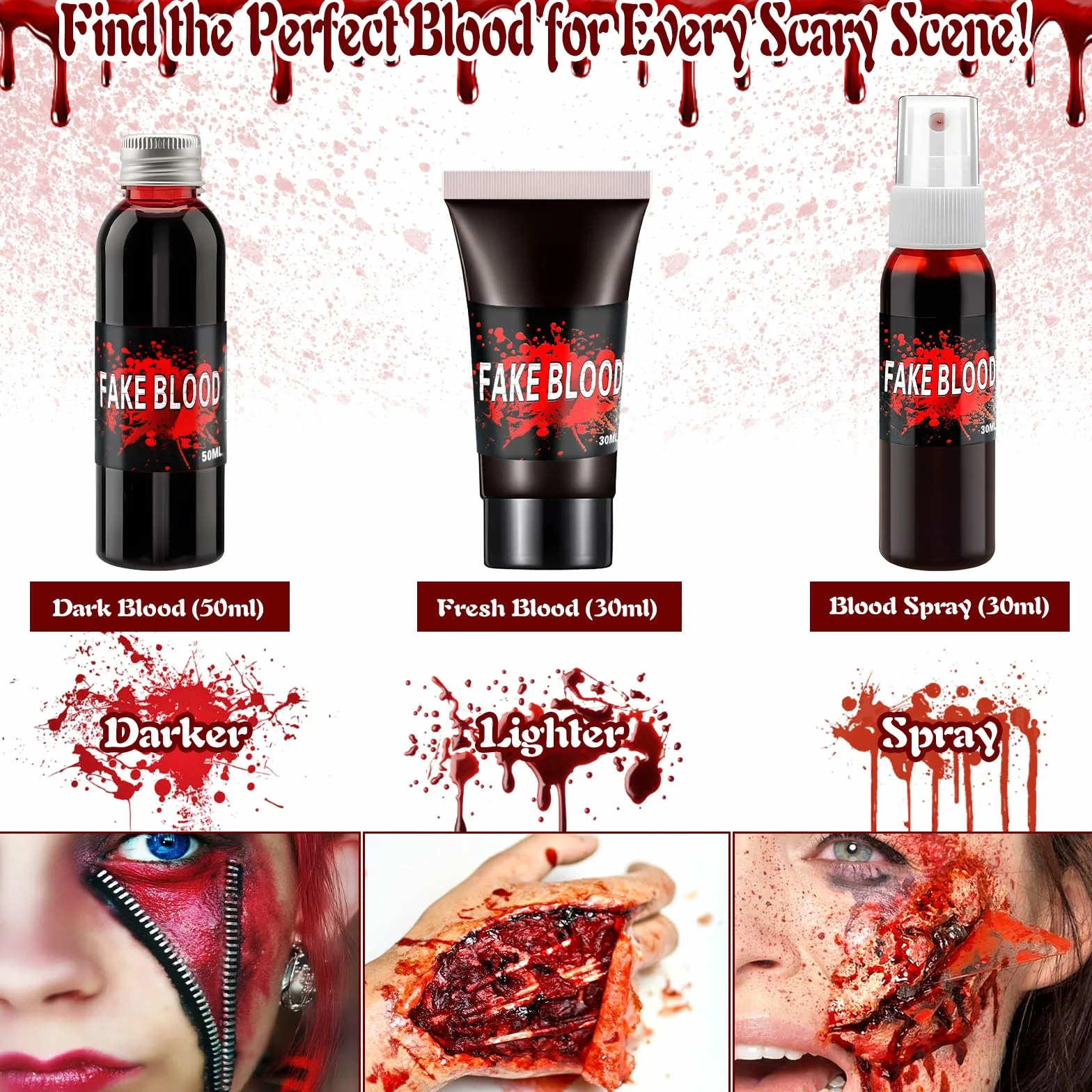 Zestaw do makijażu Halloween 3 sztucznej krwi 30 naklejek tatuaż paleta 8 kolorów
