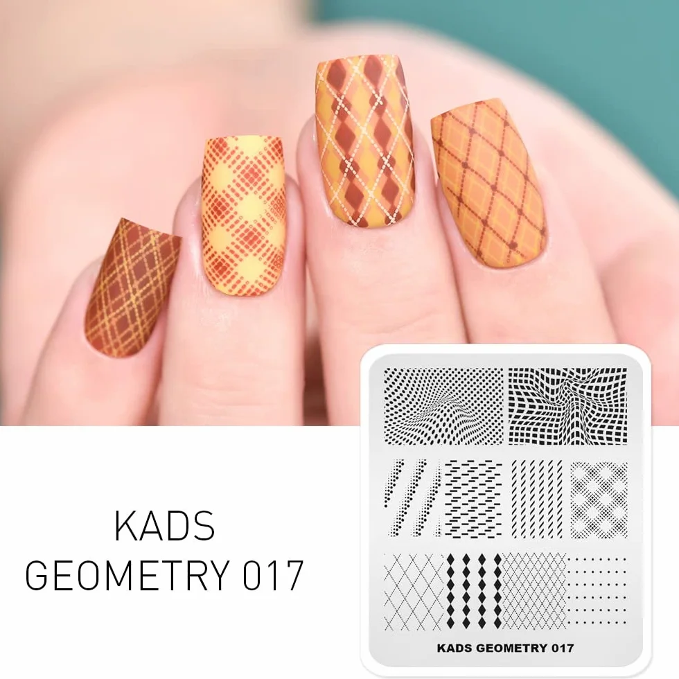 KADS Płytki do stemplowania paznokci zestaw stempli geometria łabędź 2 szablony + 1 silikonowy stempel