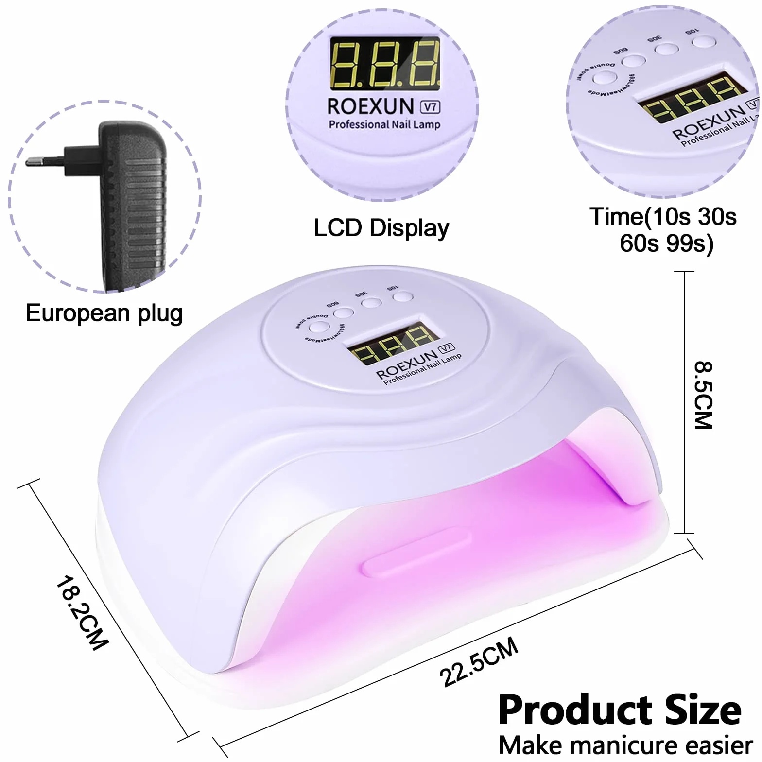 ROEXUN Suszarka do paznokci 168W Lampa utwardzająca z automatycznym czujnikiem Ładowanie USB