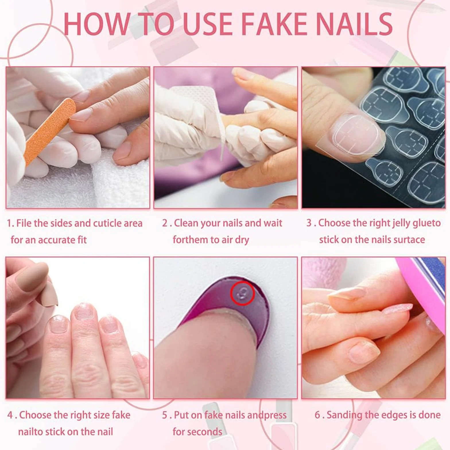 French Tip Press on Nails krótkie kwadratowe sztuczne paznokcie czarne akrylowe z białym wzorem serca klej