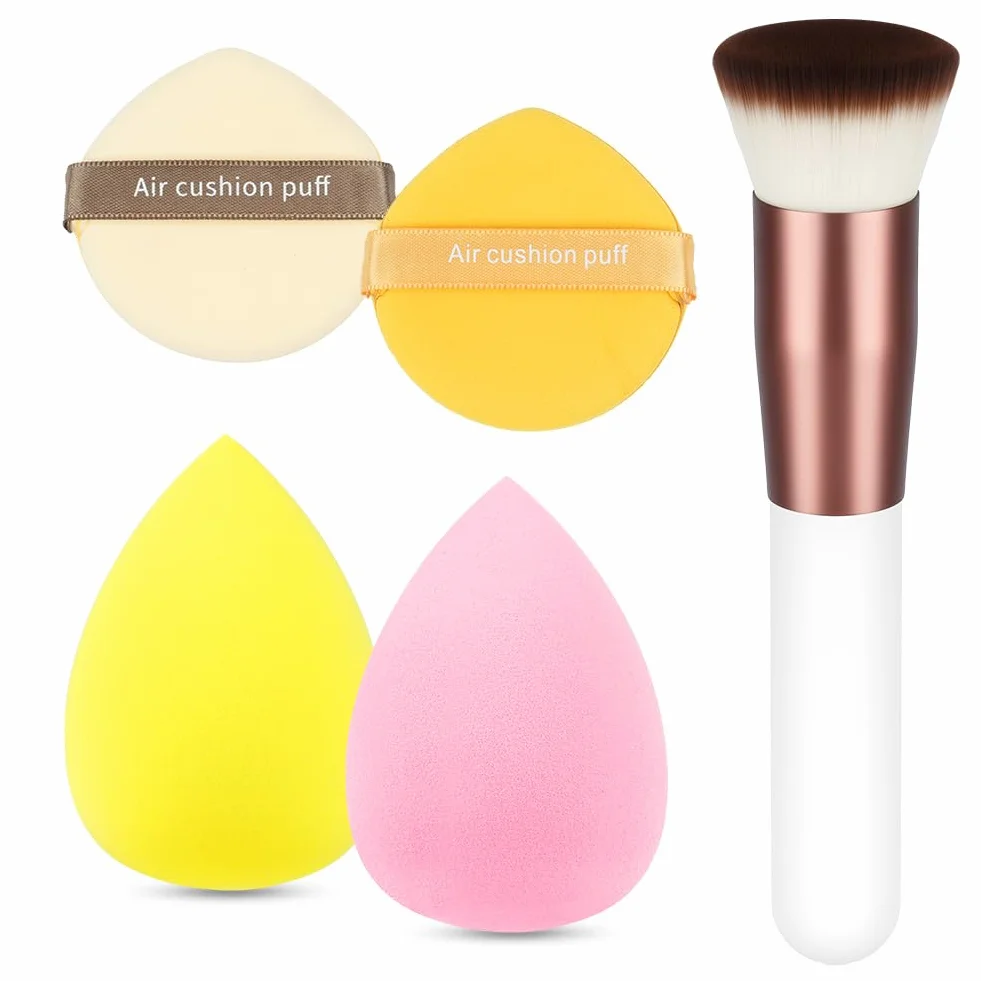 AUAUY Zestaw 5 szt. Gąbki do makijażu i pędzel do podkładu