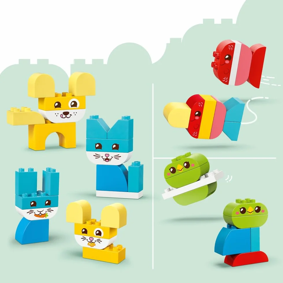 LEGO DUPLO 3 in 1 Creative Cute Pets - Educational Fine Motor Skills Toy for Toddlers - Animal Figures incl. Dog, Cat, Bird & Fish - Easter Crafts - Gift for 1+ Year Old Babies, Girls & Boys - 10477