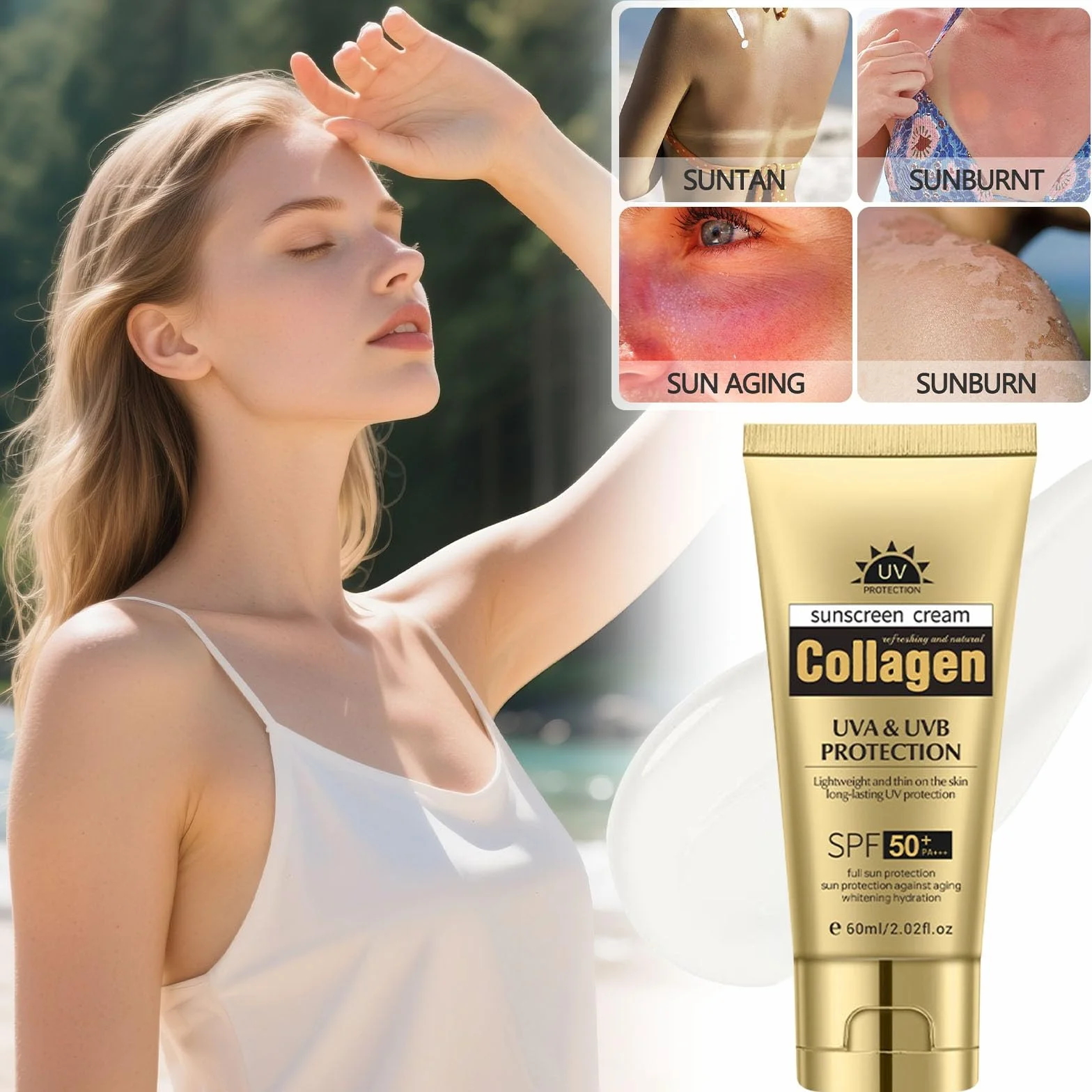 Lightweight Natural Sunscreen, Tinted Moisturizer with SPF 50+ | Face Sunscreen, Breathable Non Greasy Daily Sun Care 60 ml, Spectrum Protection Isolating Sun Block For Face Body (2 szt.)