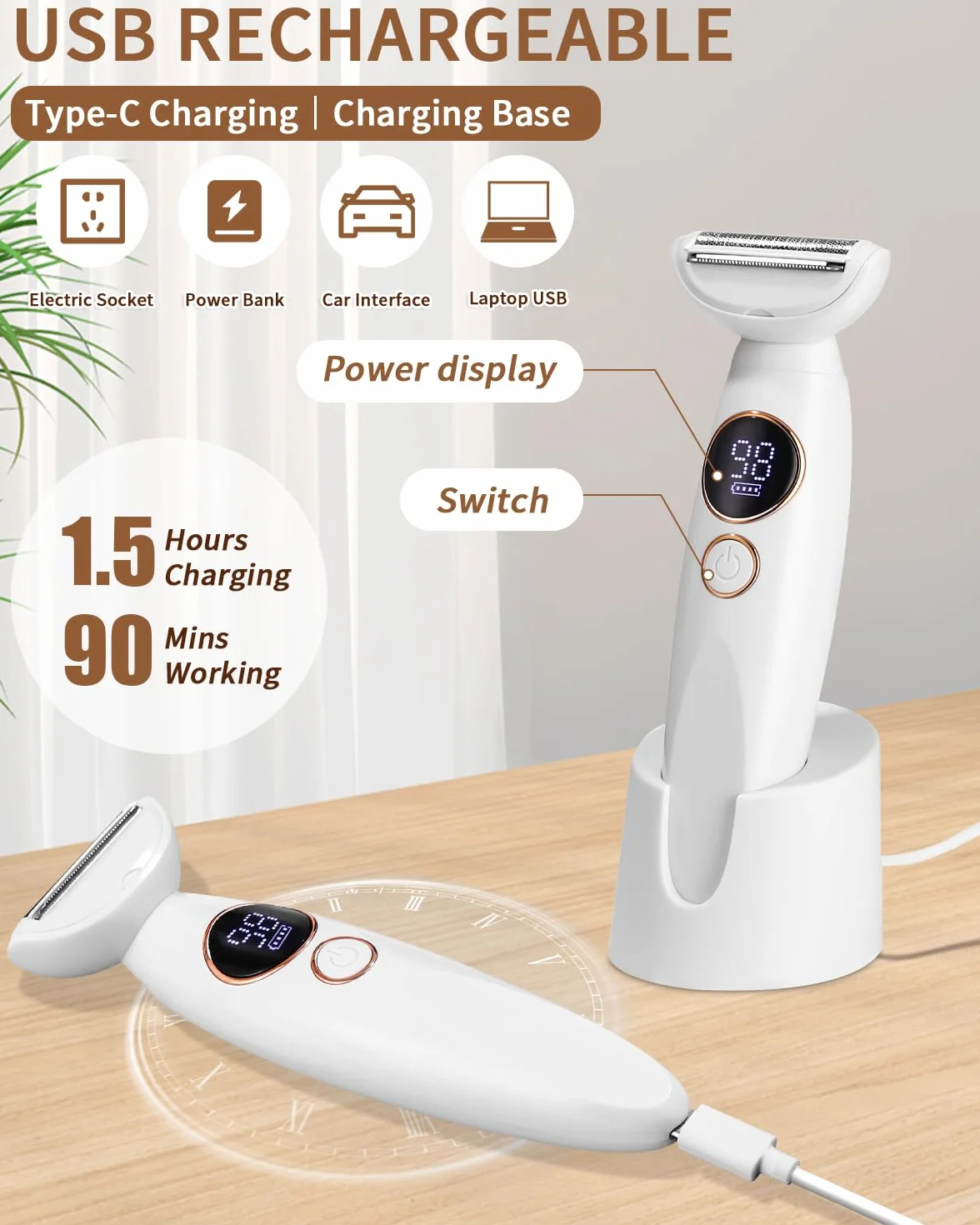 Kixolo Golarka elektryczna dla kobiet 5 w 1 ze stacją ładującą USB