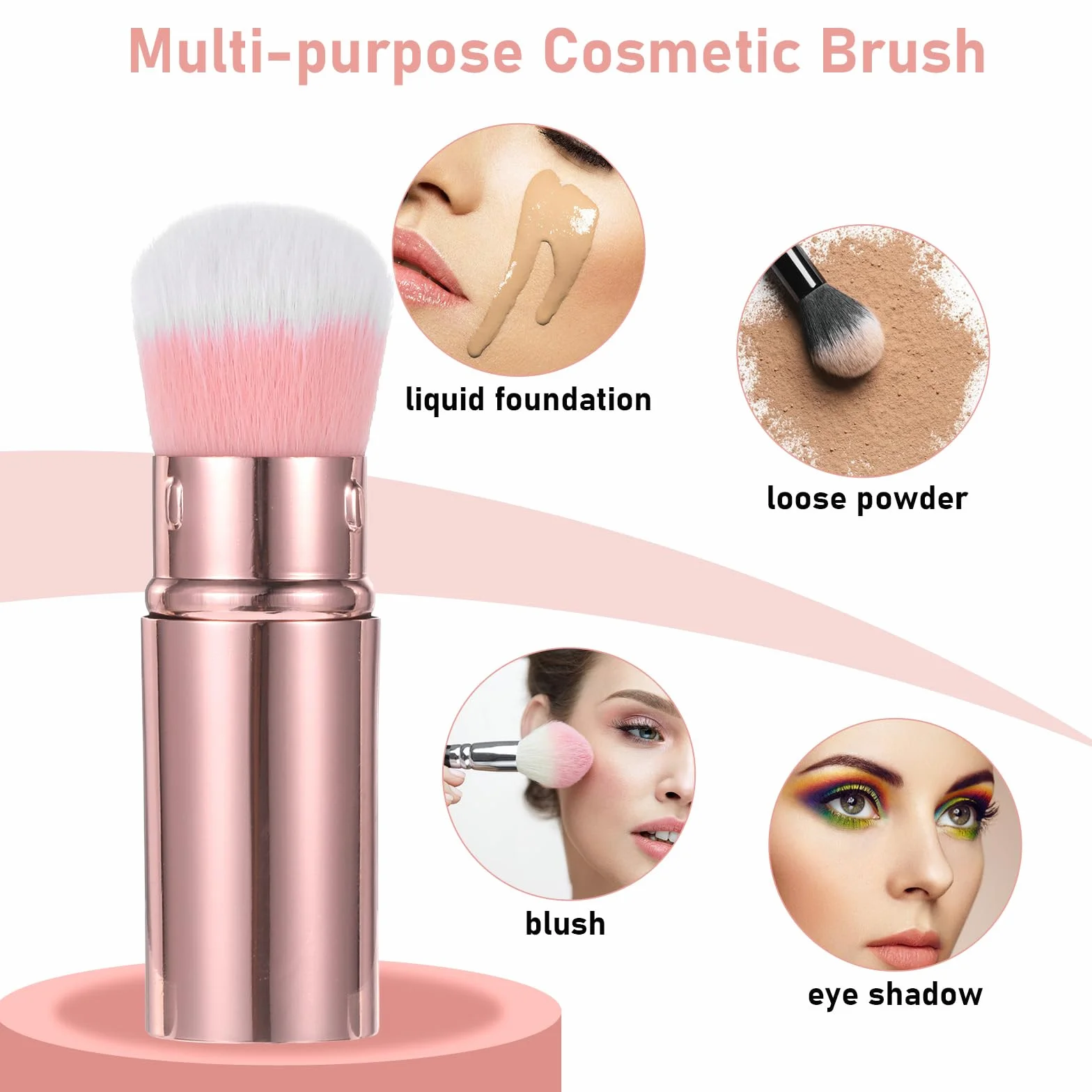 2-pak wysuwanych pędzli do różu i pędzla Kabuki z osłoną, przenośny pędzel podróżny do płynnego podkładu, pudru i bronzera, profesjonalny blender do twarzy i korektor dla kobiet i do codziennego