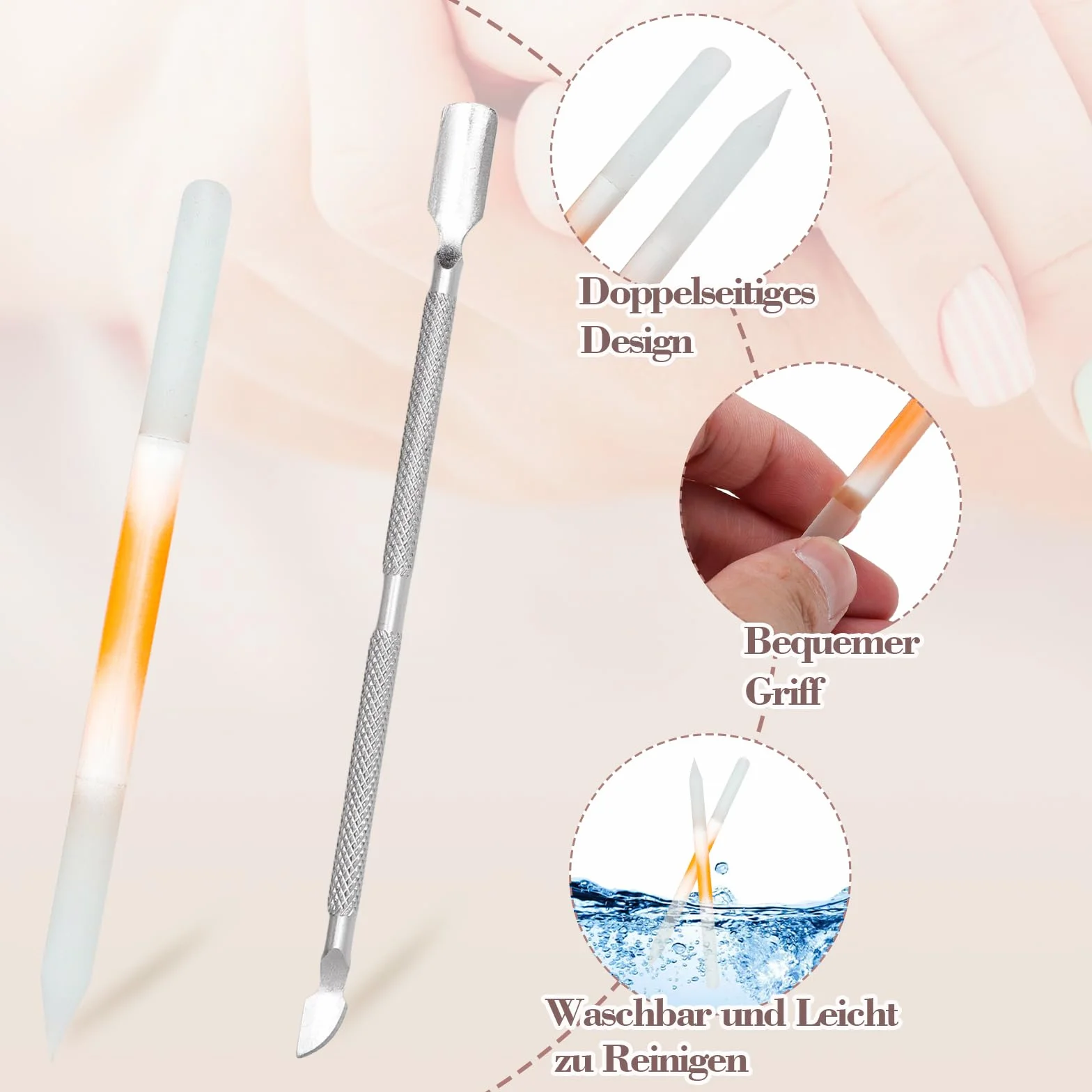 TNSLAND 2 sztuki łopatek do skórek ze szkła, patyczki do manicure z dwoma końcówkami, narzędzia do manicure premium ze szkła, pilnik do zrogowaciałego naskórka i suchej skóry, przyrząd do formowania