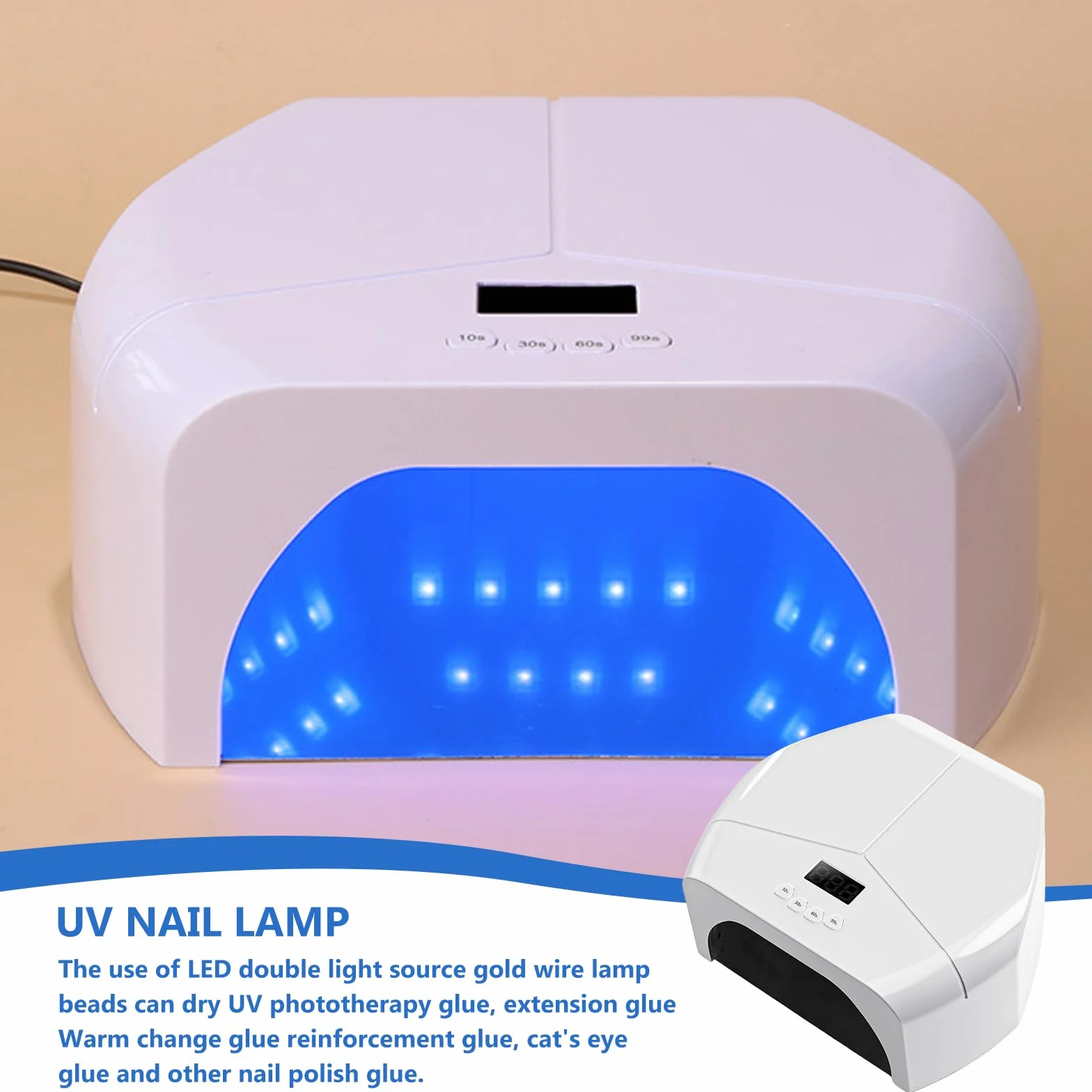 Lampa LED UV do paznokci, 268 W, lampa do paznokci z 4 timerami, wyświetlacz LCD, zdejmowana podstawa, lampa UV do paznokci żelowych, suszarka do paznokci, lampa LED do wszystkich żelów, przenośna do
