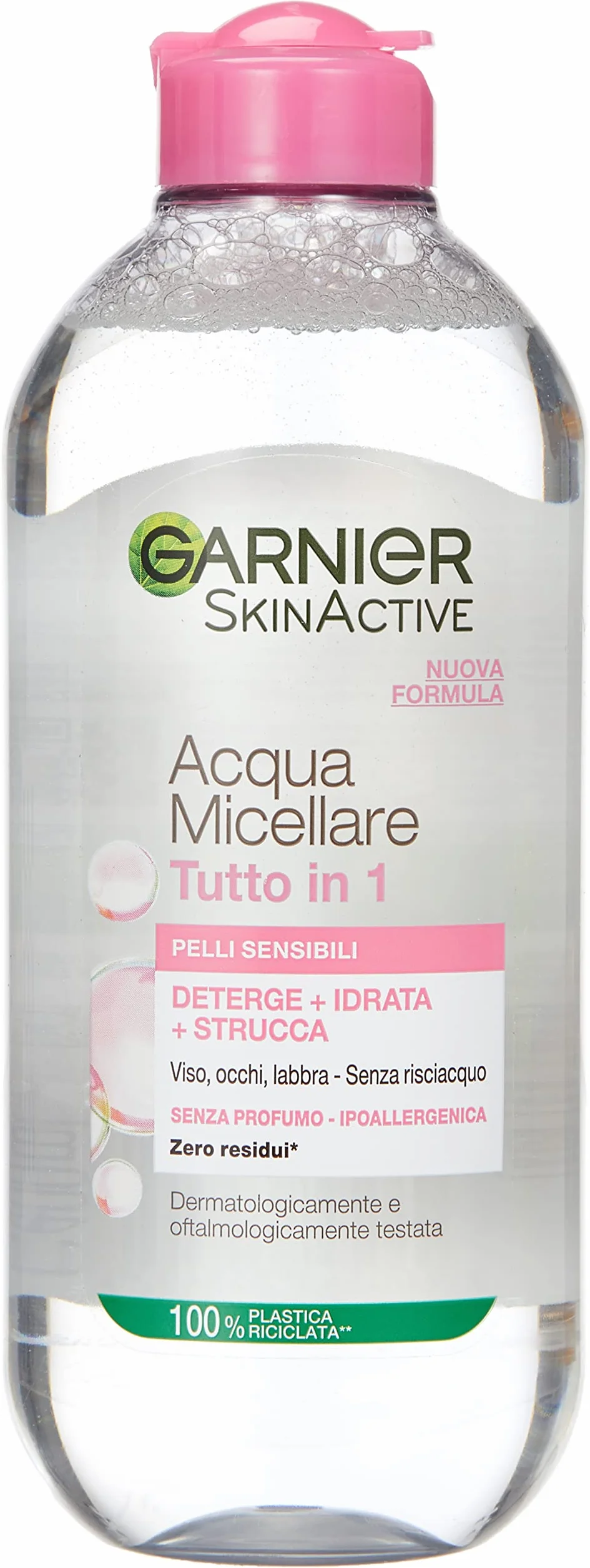 Garnier SkinActive micelarna woda micelarna All-in-1, do skóry wrażliwej, 100% demakijażu, oczyszczona i nawilżona skóra do 12H, bez pozostałości i bez spłukiwania, z micelami i gliceryną, 400 ml