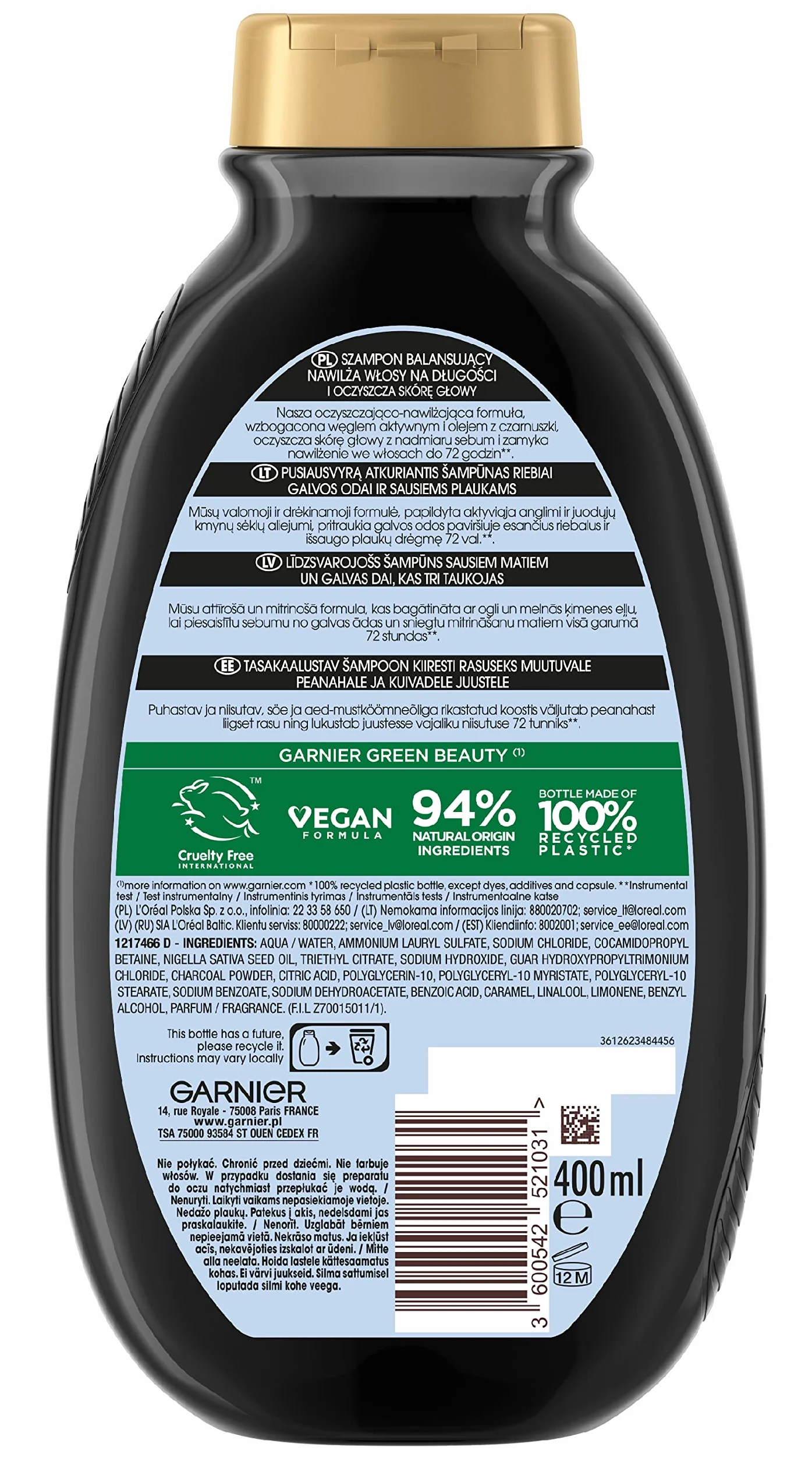 Garnier Botanic Therapy szampon do włosów Węgiel Aktywny i Olej z Czarnuszki 400 ml
