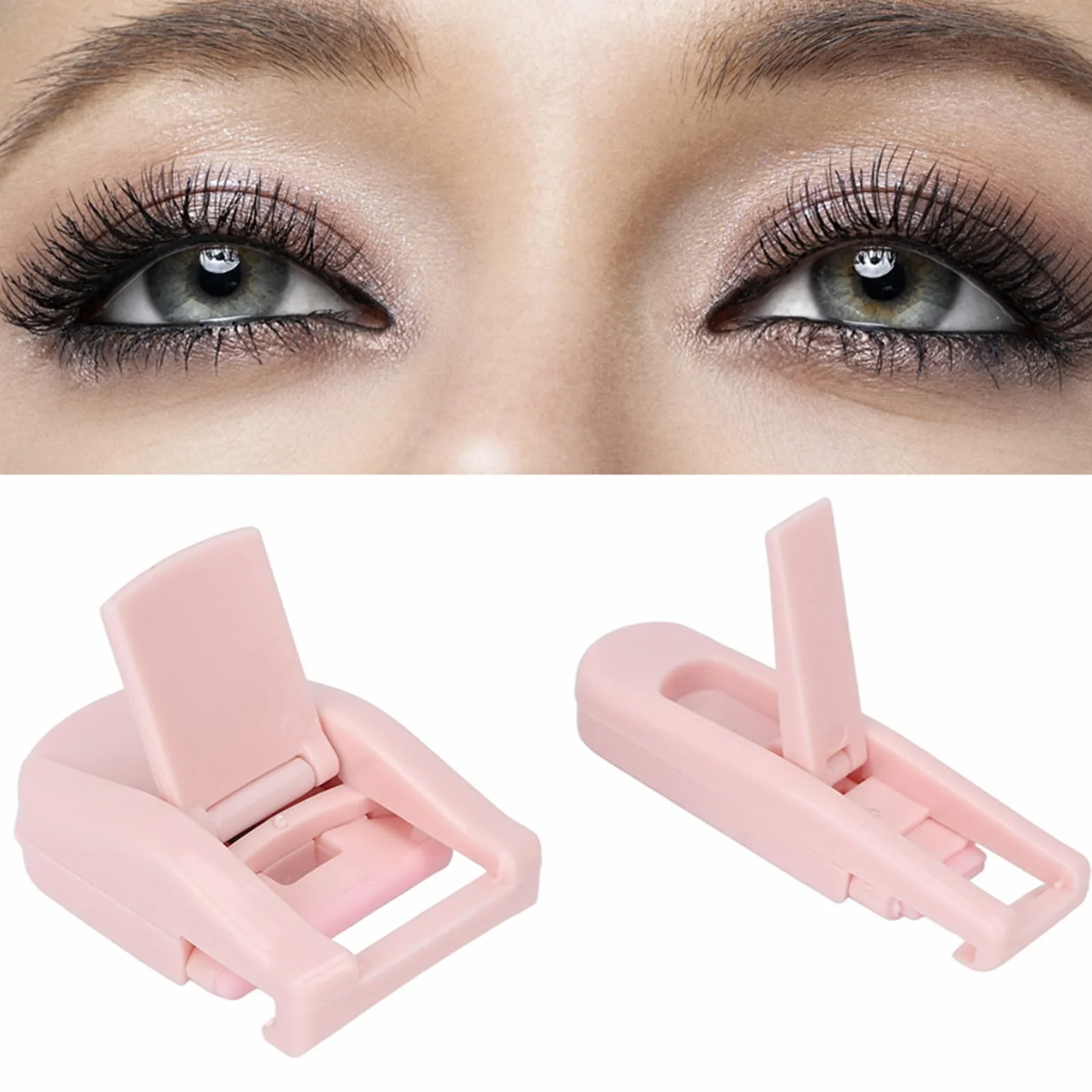 Aramox Mini Lash Curler, Przenośna Lekka Curler Rzęs, Ulepszony Efekt 3D z Wymiennym Silikonowym Paskiem do Podróży i Urody (PINK)