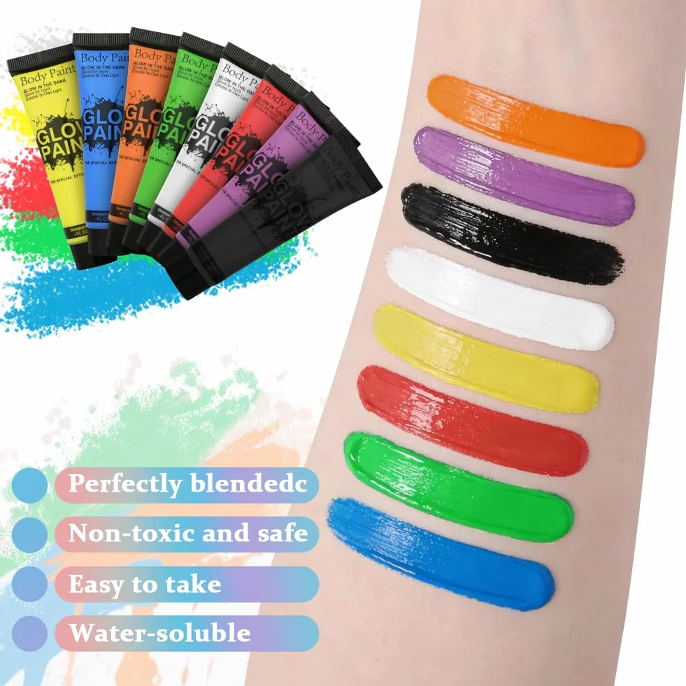 AOOWU Farba do twarzy 25 ml, zmywalna, biały, na karnawał Halloween cosplay