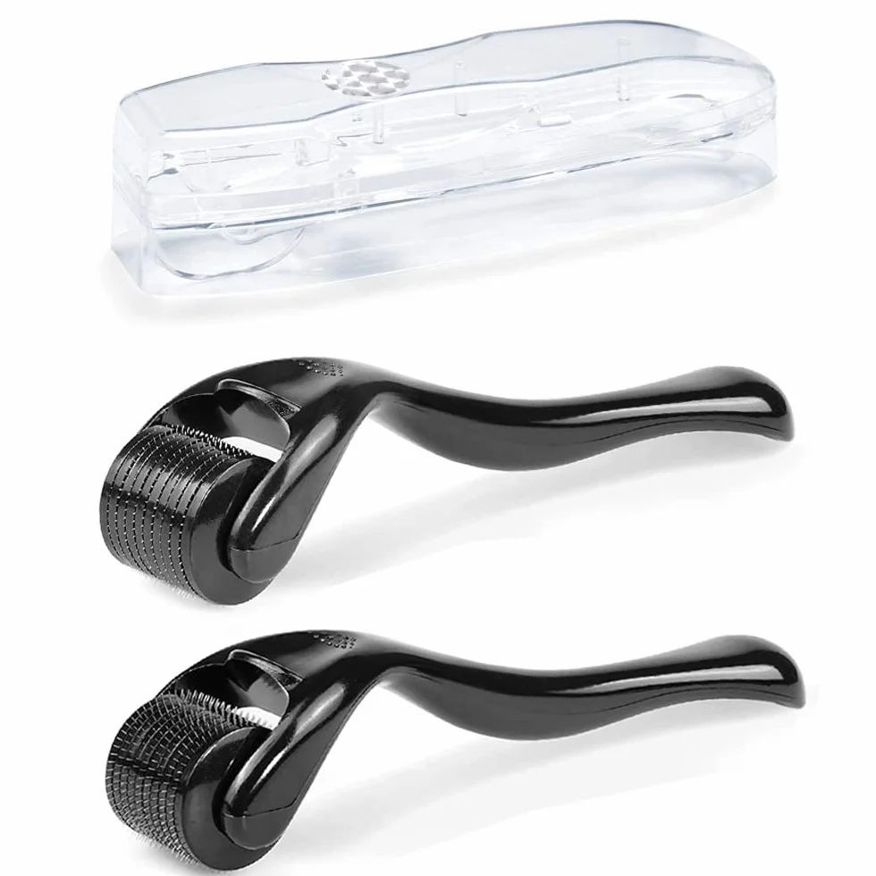 Derma Roller 1 mm 1,5 mm, wałek do mikroigłowania, wałek do brody, z 540 igłami, mikroigły, derma roller dla mężczyzn i kobiet, pielęgnacja włosów, twarzy i ciała, rozstępy, czarne