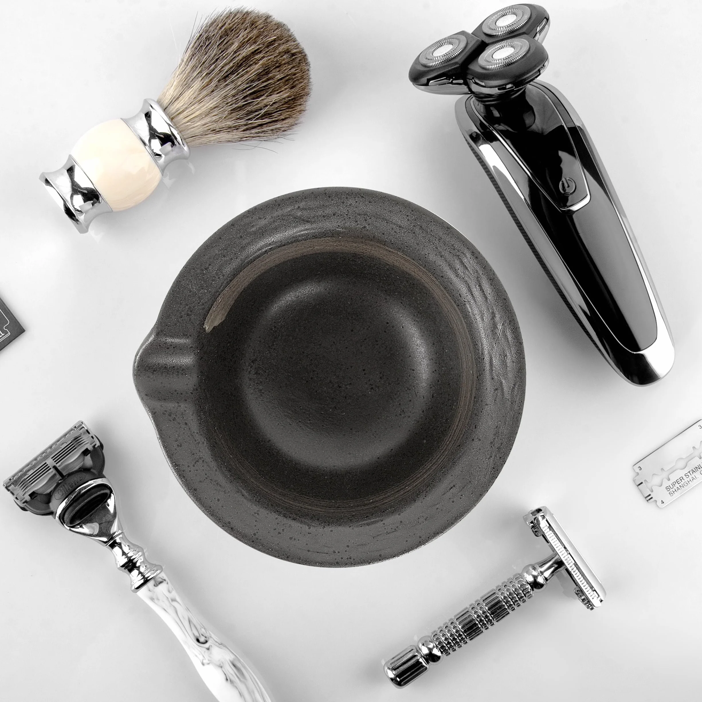 Linkidea miska do golenia ceramiczna szorstka tekstura kubek na mydło do golenia czarny