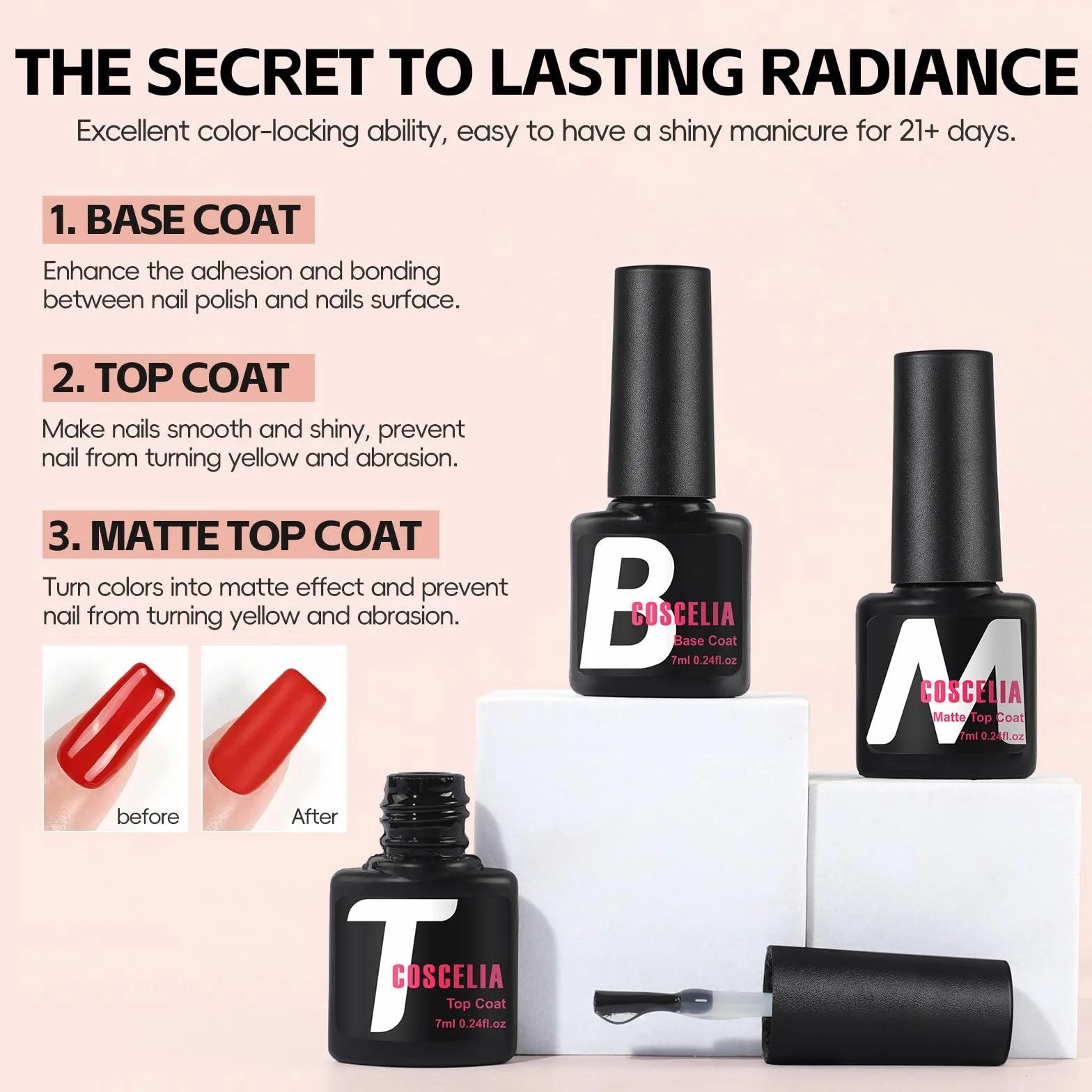 COSCELIA Zestaw lakierów do paznokci UV z lampą, 15 kolorów, żelowy lakier do paznokci UV i 3 kolory, zestaw do paznokci żelowych, zestaw startowy Base Coat Top Coat