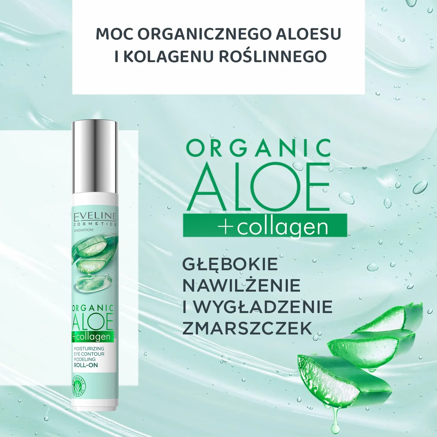 Eveline Cosmetics JB15ACRO Organic Aloe + Collagen Nawilżający roll-on modelujący kontur oczu, 15 ml