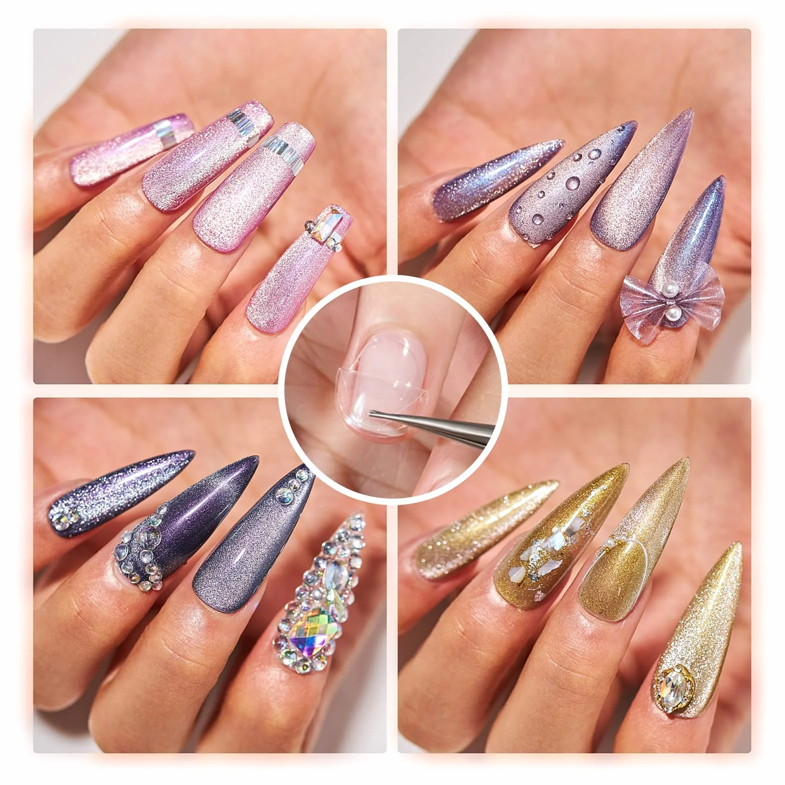 Sularpek Samoprzylepne naklejki na paznokcie, 720 sztuk, 30 arkuszy kleju do paznokci, dwustronne, przezroczyste, do dekoracji manicure