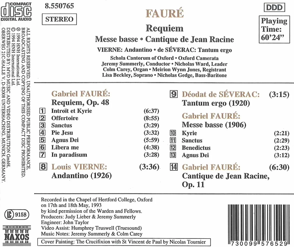 Requiem/Andantino/Tantum Ergo/Messe Basse/Cantique De Jean Racine