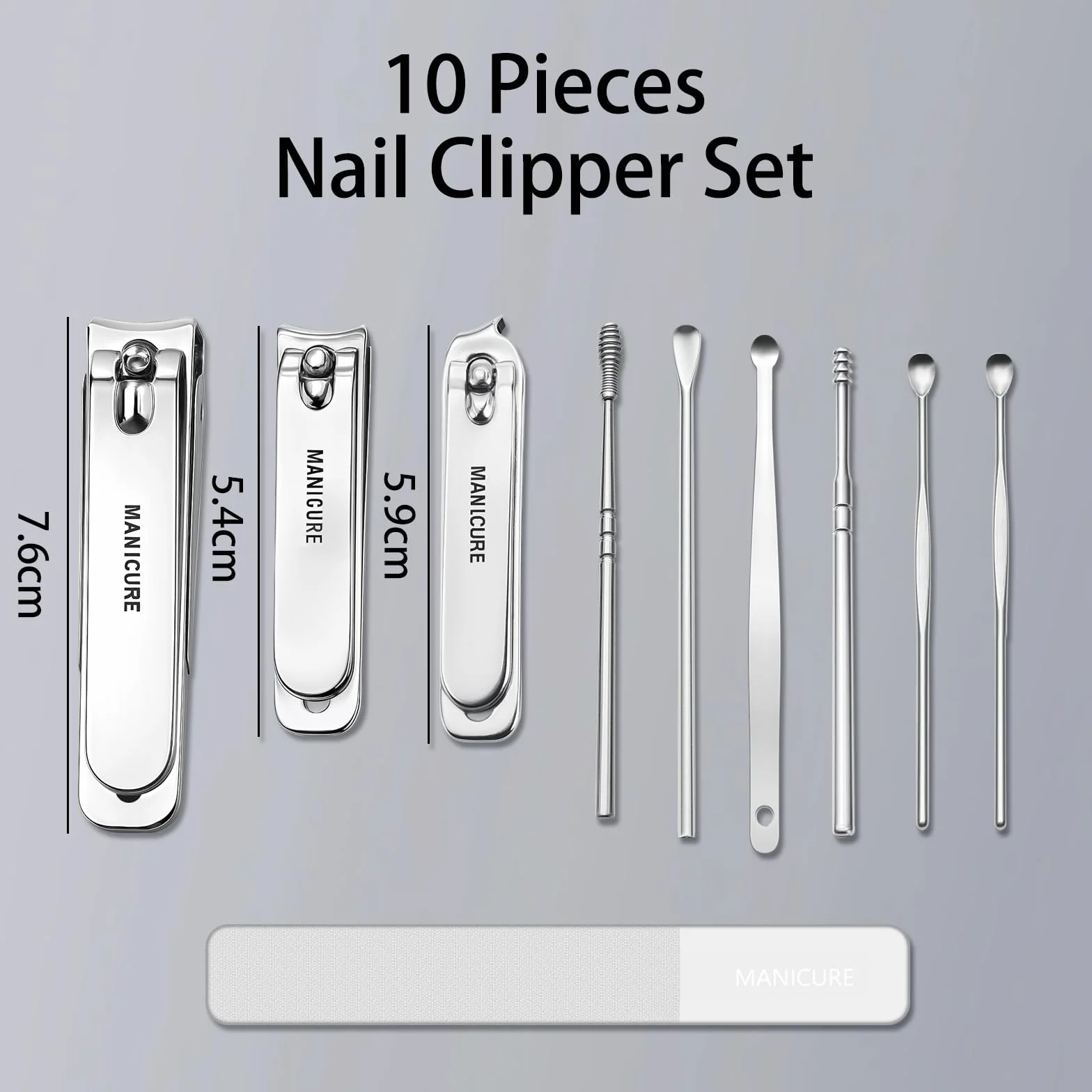 Profesjonalny zestaw do manicure 10‑szt. – Obcinaczki do paznokci, obcinacz, narzędzia do skórek – trwałe narzędzia ze stali nierdzewnej – idealne prezenty i pielęgnacja paznokci, do podróży i domu