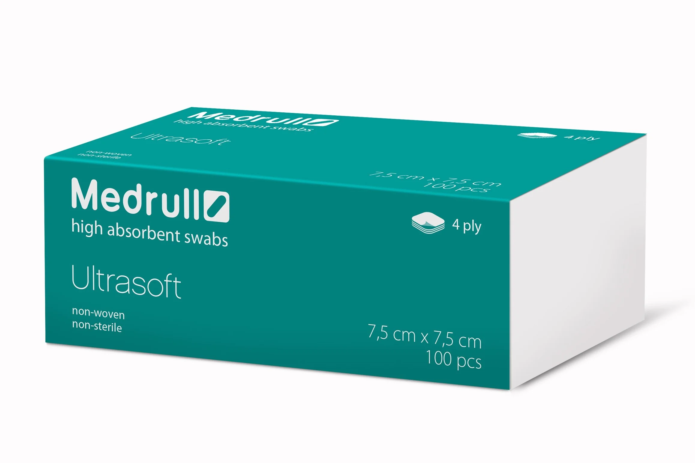 Medrull Kompresy z Włókniny 7,5 x 7,5 cm 100 sztuk 4 Warstwy Niesterylne