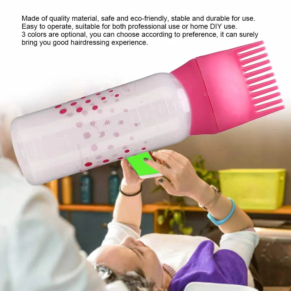 Root Comb Applicator Bottle, butelka do farbowania włosów, aplikator, do fryzjera, salonu fryzjerskiego (różowo-czerwona)