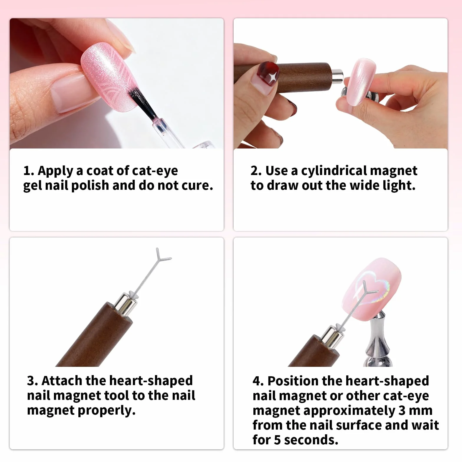 Magnes Cat Eye w Kształcie Serca do Paznokci, Odłączany & Wielofunkcyjny Magnes Narzędzie z 2 Y-zestawem DIY do Lakieru Hybrydowego Cat Eye