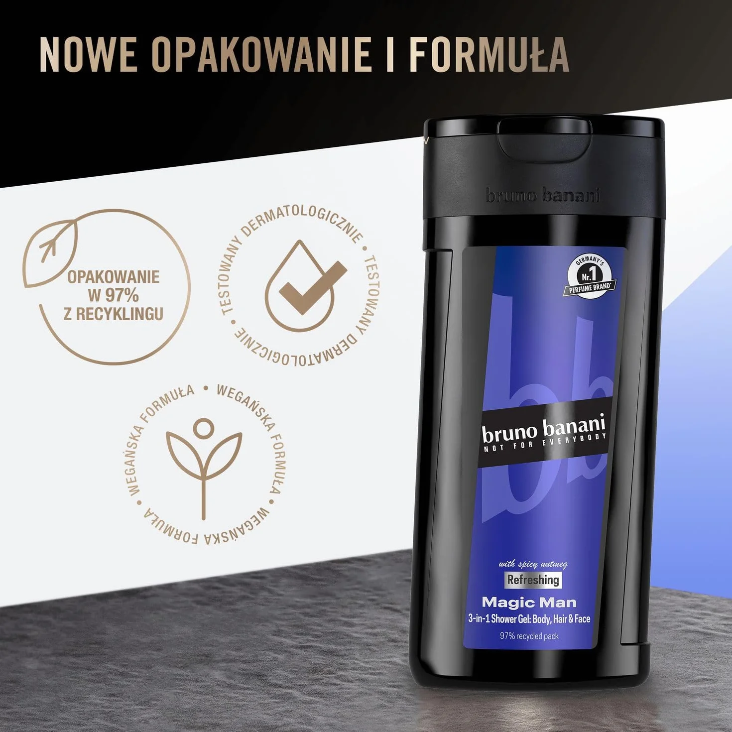 bruno banani Magic Man – żel pod prysznic do mycia ciała, twarzy i włosów dla mężczyzn, 250 ml