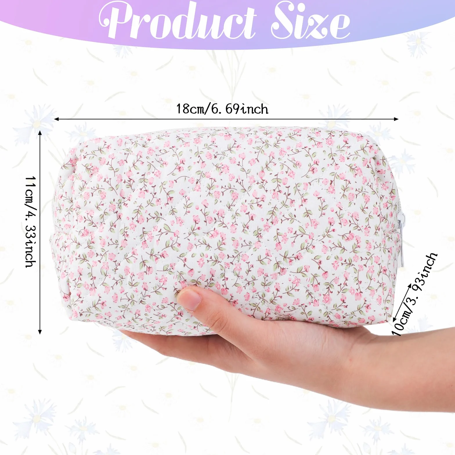 Pikowana kosmetyczka z wzorem kwiatowym duża pojemność przenośna miękki bawełniany na pędzle do makijażu Rosa vintage