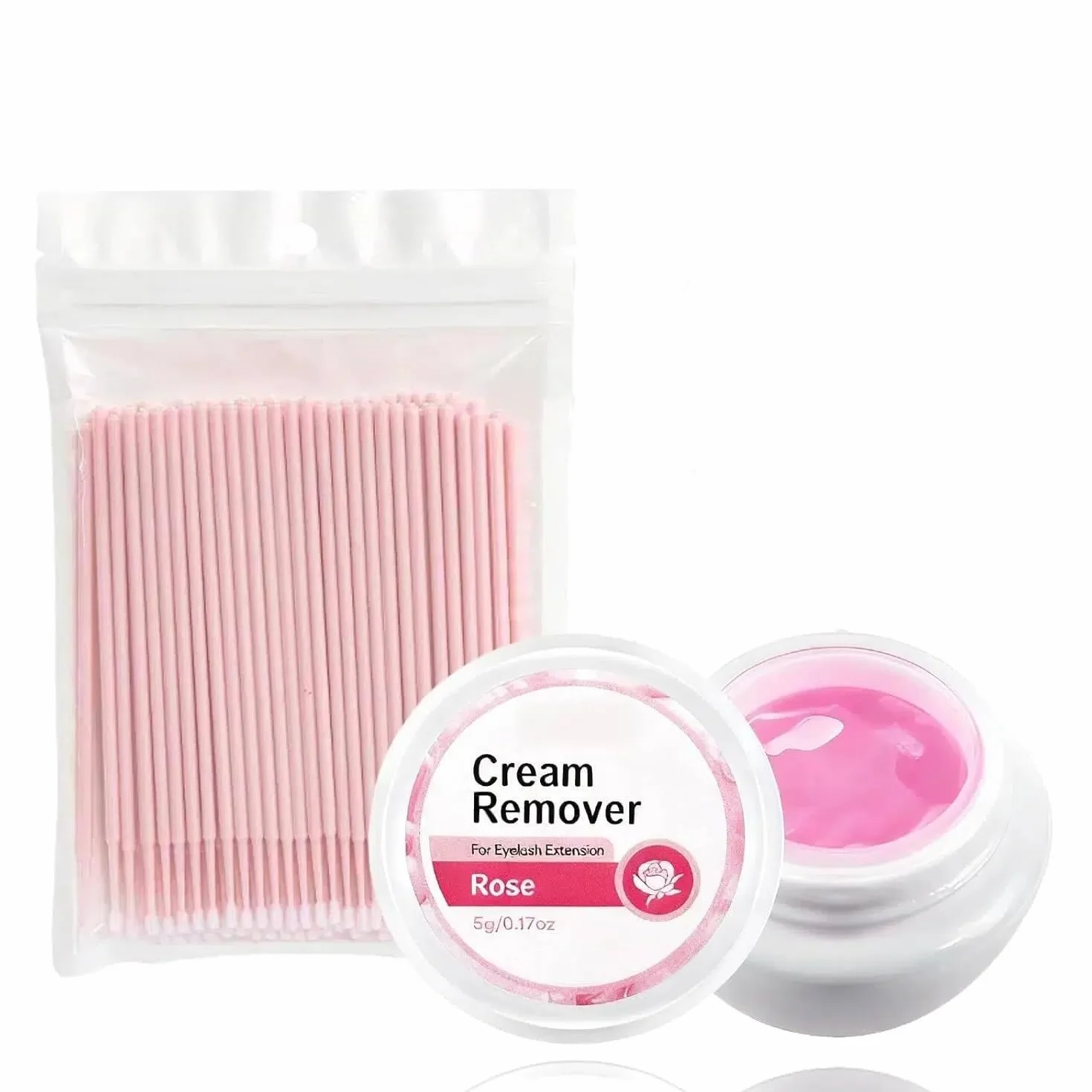 Lash Remover, krem do usuwania rzęs, przedłużanie rzęs z 100 wacikami, nadaje się do usuwania rzęs bez śladów, niskie podrażnienia, różowy, 5 g