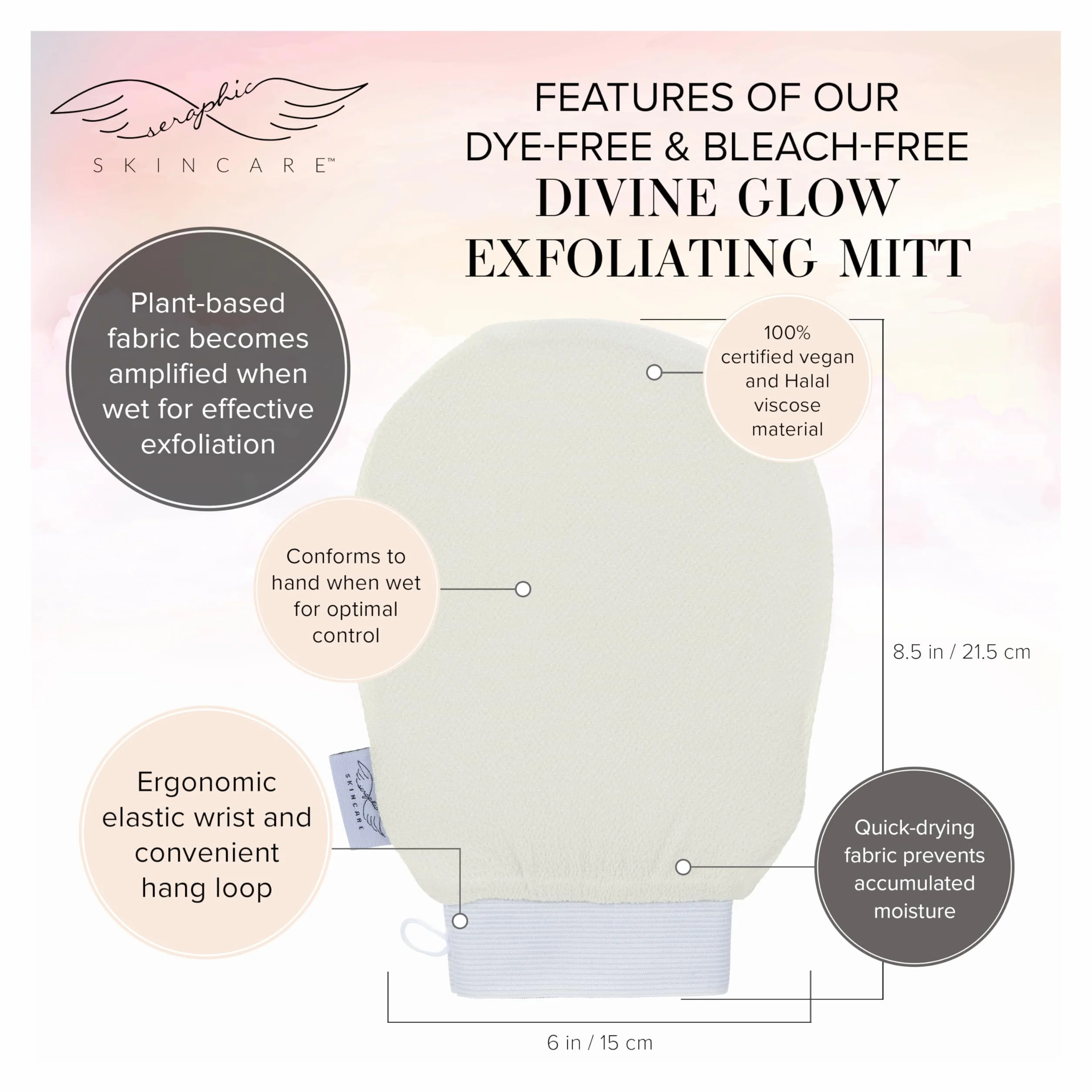 Seraphic Skincare Divine Glow Exfoliating Mitt (1pc) – 100%, Dye-Free, Bleach-Free Vegan Viscose Korean Exfoliating Glove – Body Exfoliator for Self-Tan Removal & Keratosis Pilaris