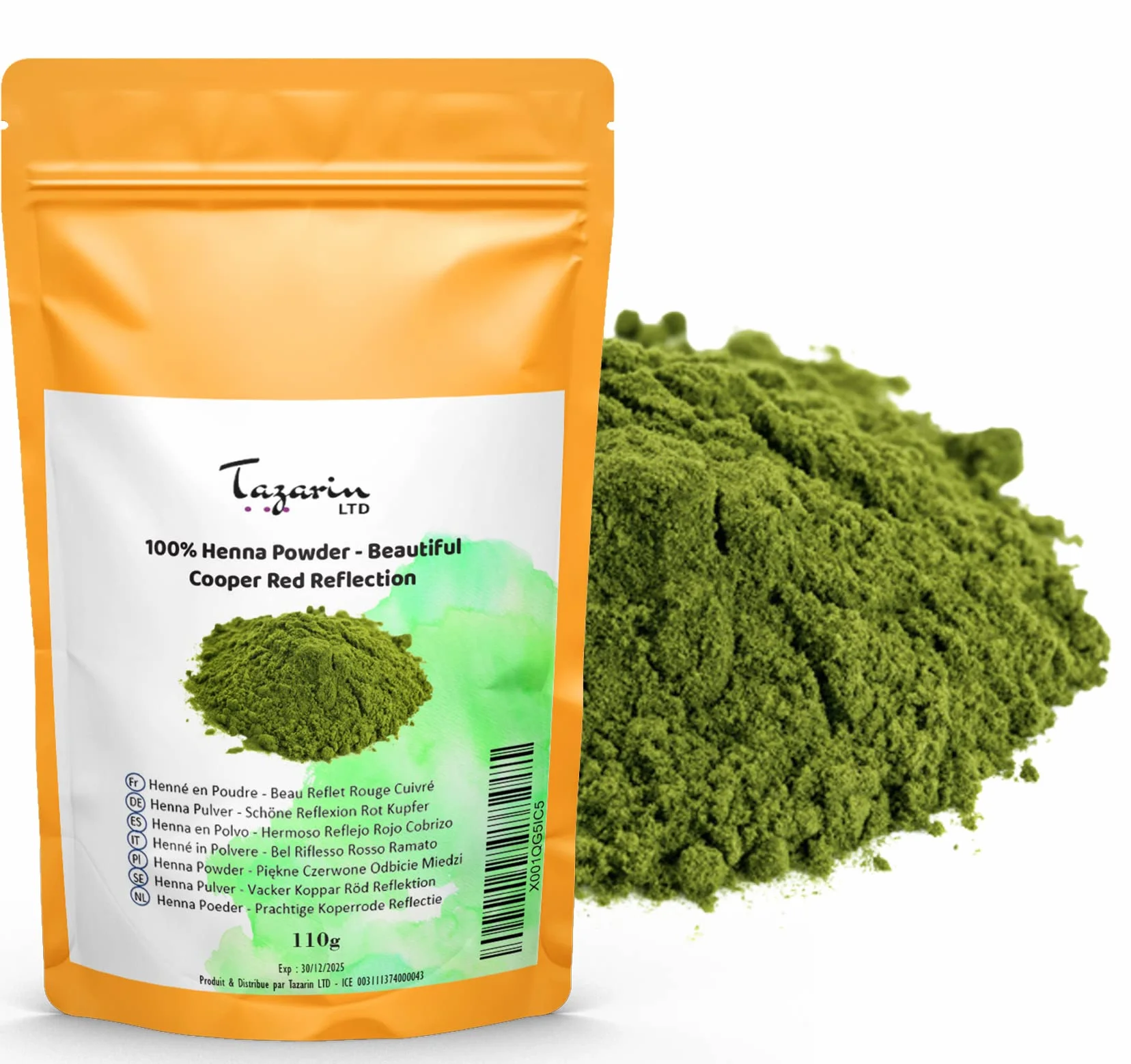 Proszek z henny 110 g – włosy z ładnym miedzianym czerwonym odbiciem – farbowanie włosów – 100% naturalne, czyste i bez dodatków | drobny proszek