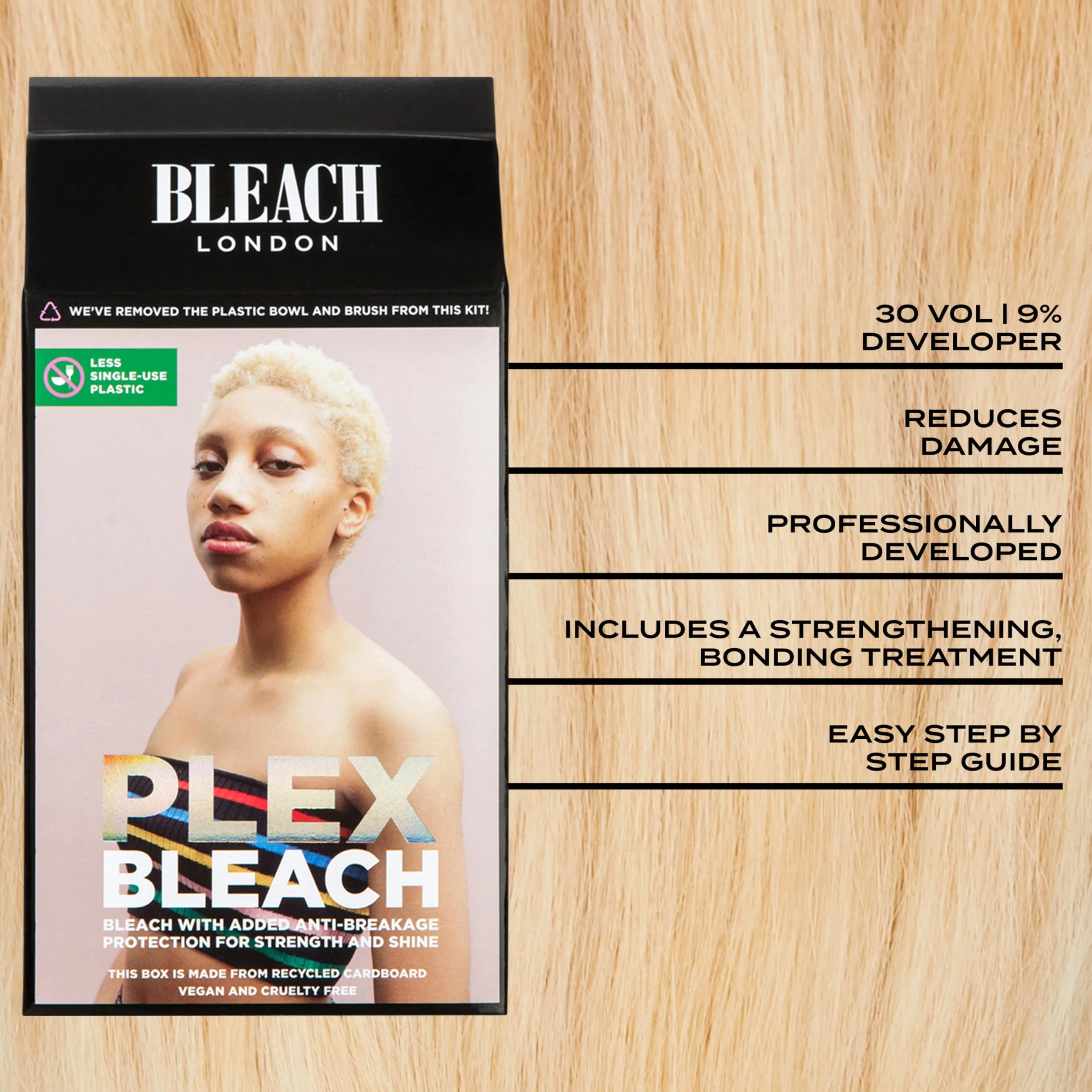 BLEACH LONDON Zestaw do wybielania Plex – profesjonalny standardowy wybielacz z zabiegiem zapobiegającym łamaniu, wegański, bez okrucieństwa, do wszystkich rodzajów włosów, do jasnych i ciemnych