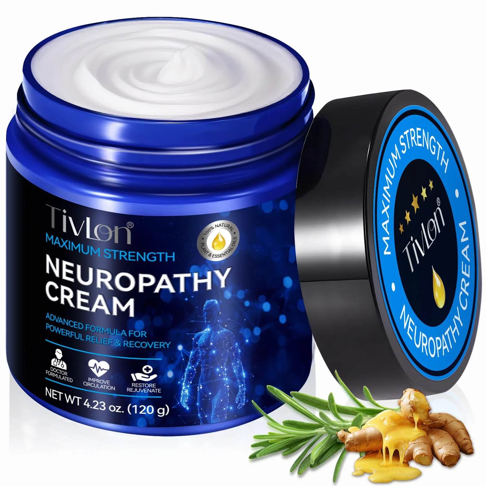 Krem Łagodzący Neuropatię z Kurkumą i Imbirem 4.23 oz
