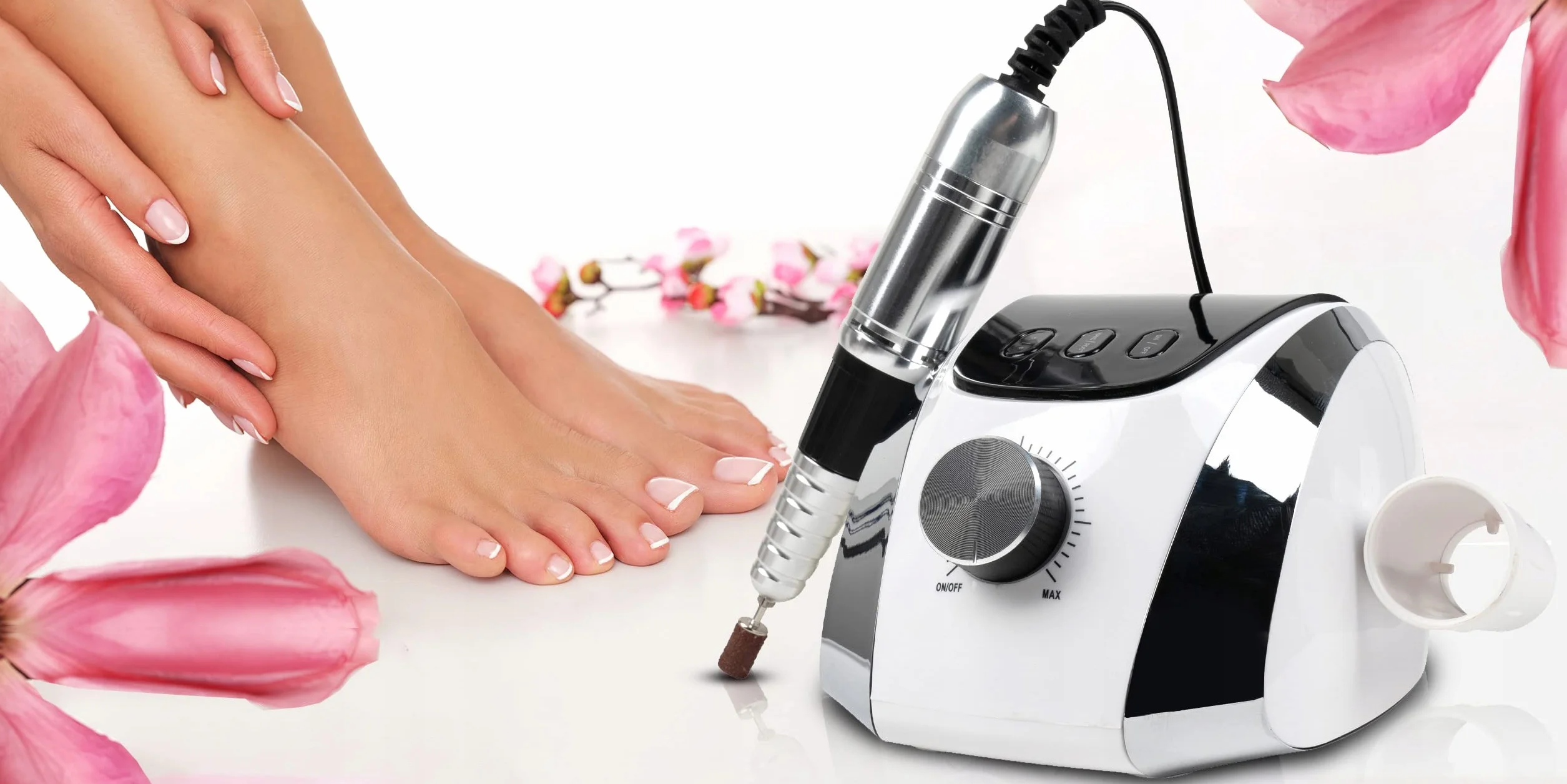 Maltec Profesjonalna frezarka do paznokci 68 W, zestaw elektrycznych pilników do paznokci, 35 000 obr./min, z pedałem nożnym i bitami do manicure pedicire