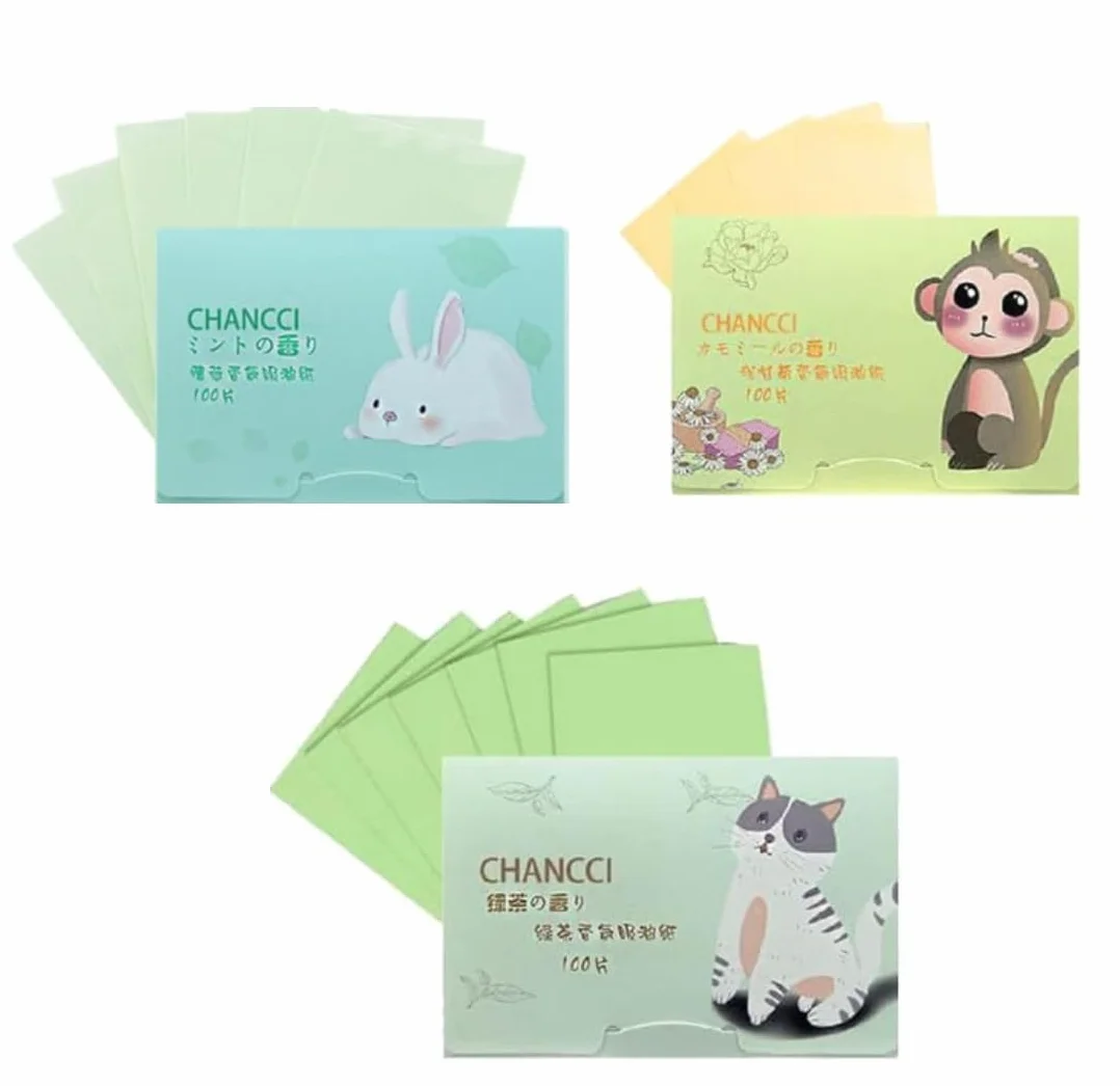 Blotting Paper, 300 sztuk bibułek do prasowania, papier do tłustej pielęgnacji skóry, dla mężczyzn i kobiet, nadaje się do skóry tłustej (3 style)
