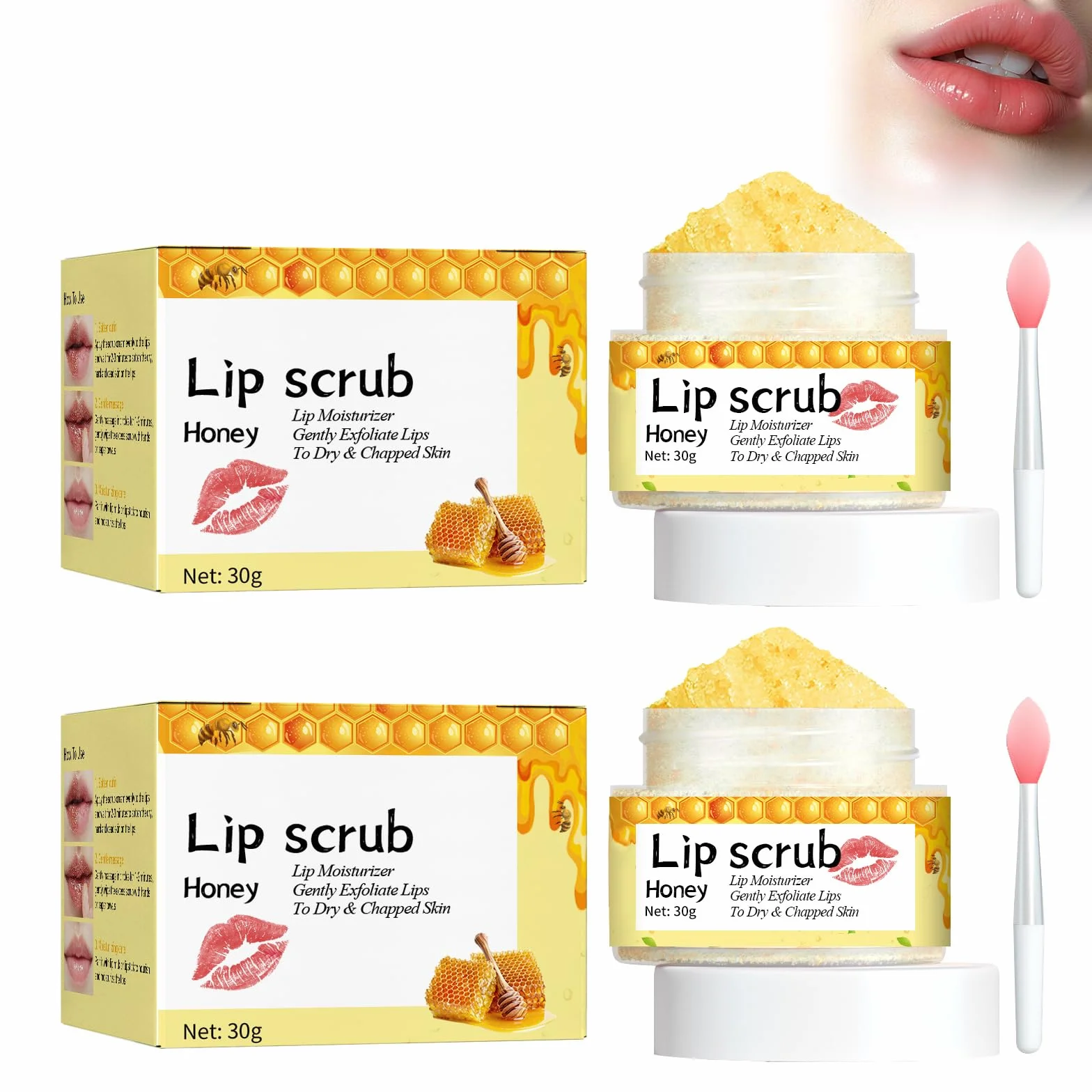 Peeling do ust z miodem, 2 sztuki, pielęgnujący, usuwanie skórek