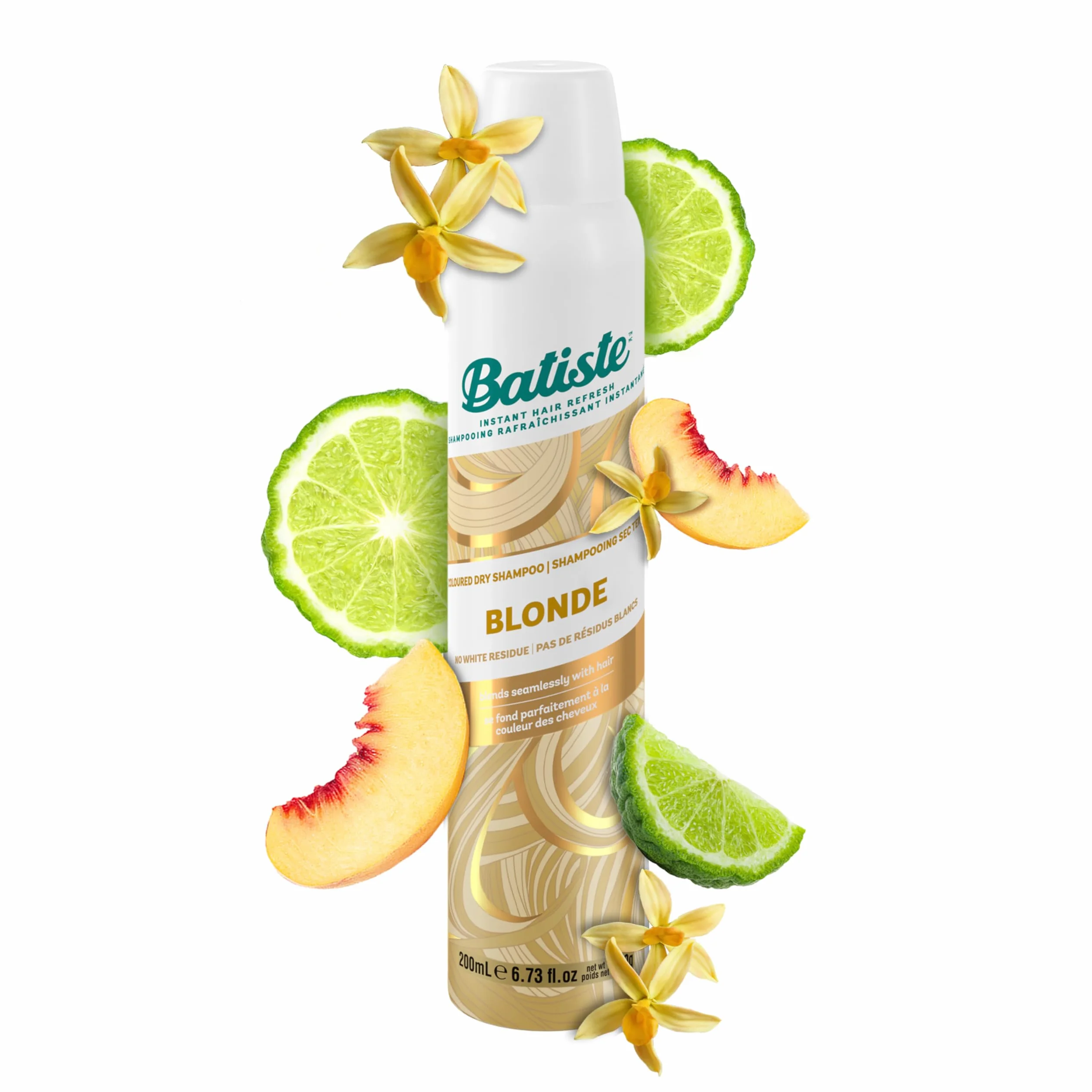Batiste Suchy szampon Blond 200 ml Suchy szampon do odświeżania i stylizacji włosów w sprayu do jasnych włosów, bez pozostałości bez spłukiwania, fryzura z efektem kolorystycznym